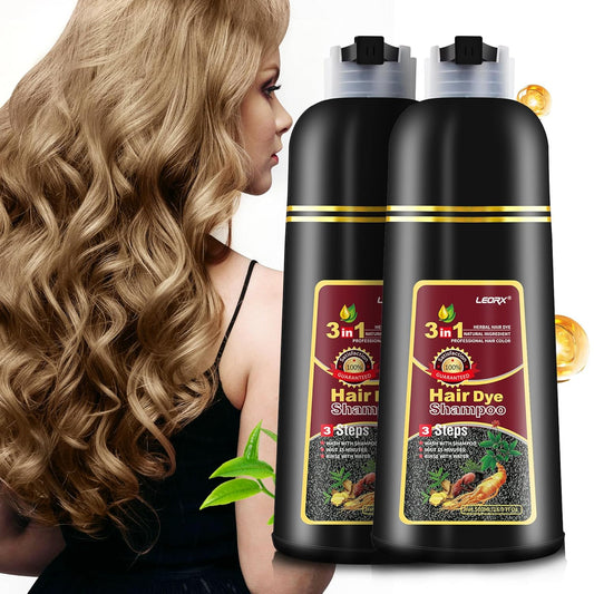2 Pack Hair Dye shampoo, Leorx Chestnut Brown 3 In 1 Color Shampoo Instant Herbal Coloring Shampoo Refresh Hair For Women&Men - Tintes Para El Cabello Profesional