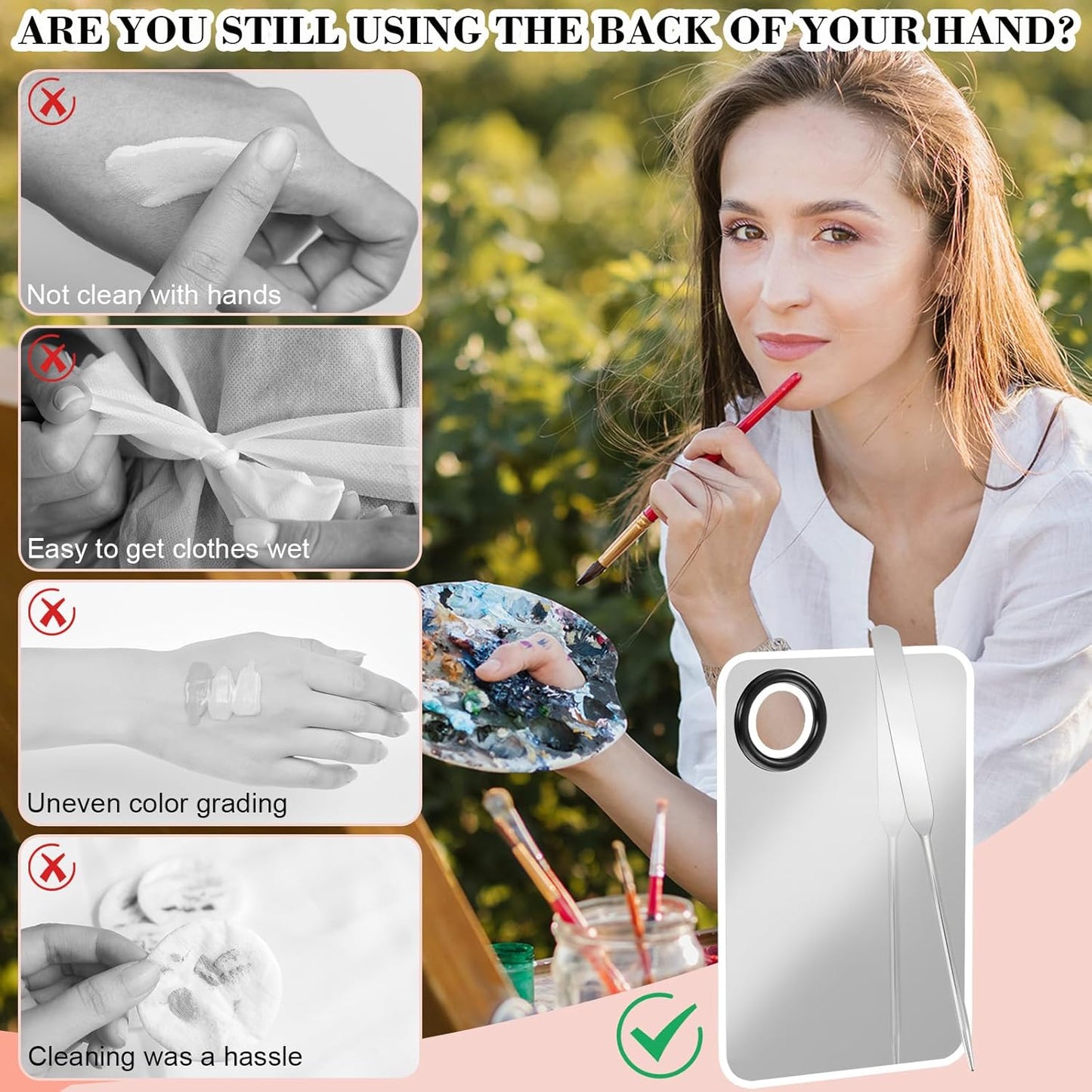 3PCS Makeup Mixing Palette Tool with Make up Spatula, Professional Stainless Steel Makeup Palette Tray Foundation Spatula for Women Girl Facial Cosmetic Nail Art Pigment Blending Tool