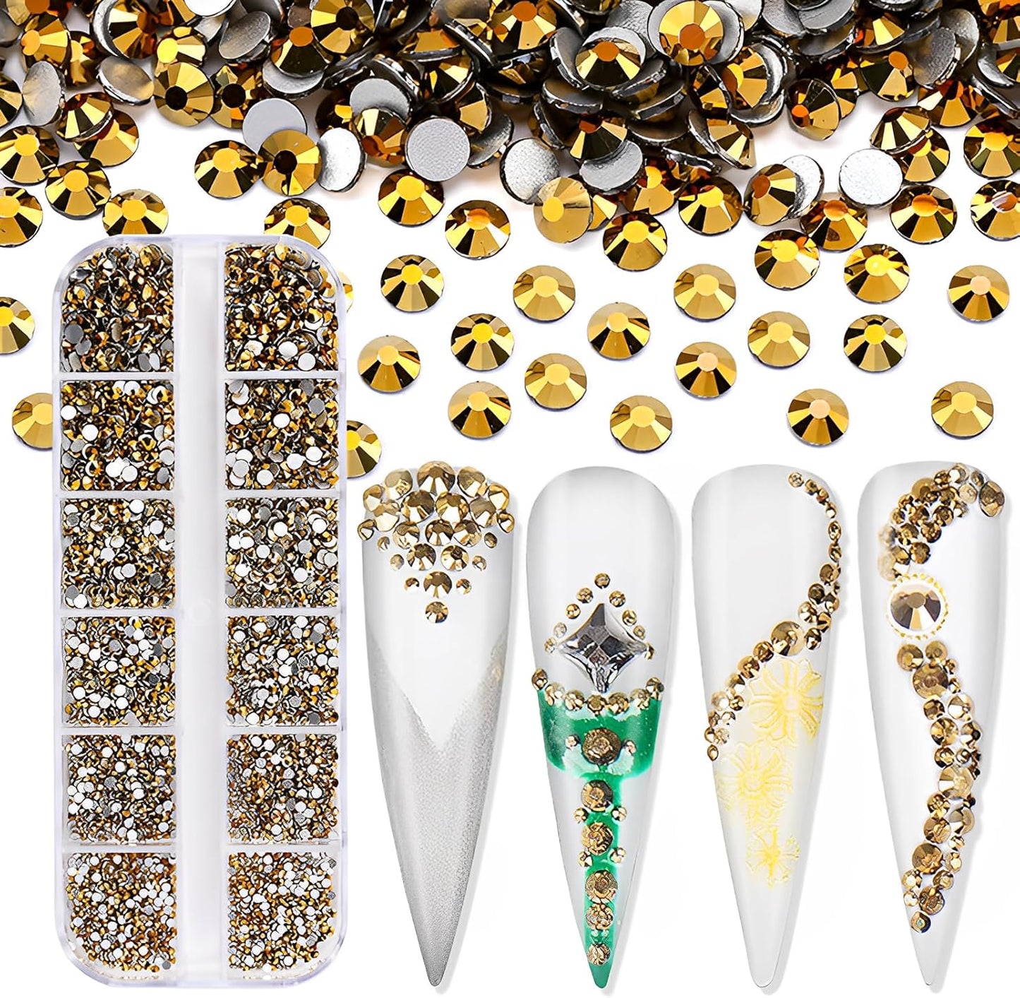 3600pcs Flatback Rhinestones Glass Charms Diamantes Gems Stones for Nail Art 6 Size ss4~ss12 Box Gold Hematite