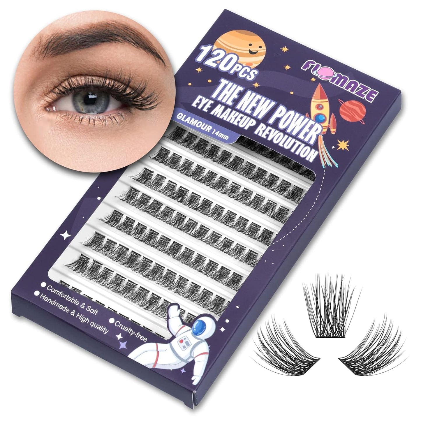 Lash Clusters 120 Clusters DIY Eyelash Extension Natural Look Lightweight Comfortable Handmade Reusable Individual Lashes False Eyelashes DIY at Home (Glamour-16mm)