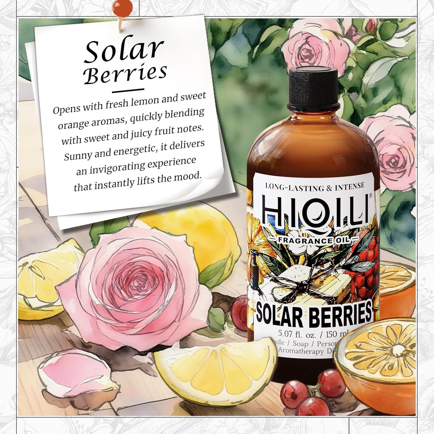 HIQILI Solar Berries Fragrance Oil - Perfect for Making Candles, Bath Bombs, Perfume, Reed Diffuser Oil Refill, Home & Office - 5.07 Fl Oz