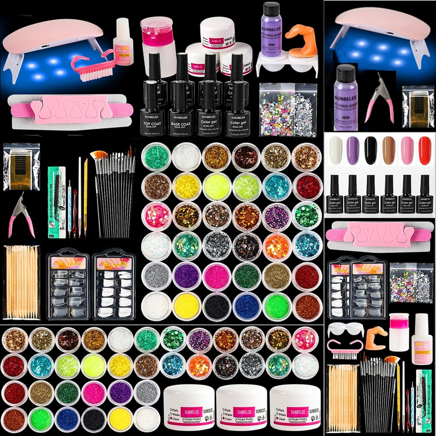 Acrylic Nail Kit with Everything - Nail Kit Set Beginners, Gel Nail Polish Kit with UV Light Acrylic Liquid Monomer Nail Art Decoration DIY Nail Art Tool Nail Supplies