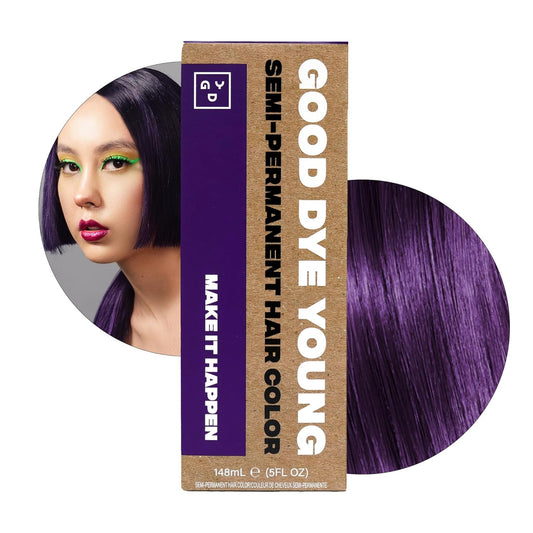 Good Dye Young Semi-Permanent Hair Color, Vegan and Cruelty-Free Purple Hair Dye, Last up to 24 Washes, Non-Damaging Conditioning Hair Color (5FL OZ, Make It Happen)