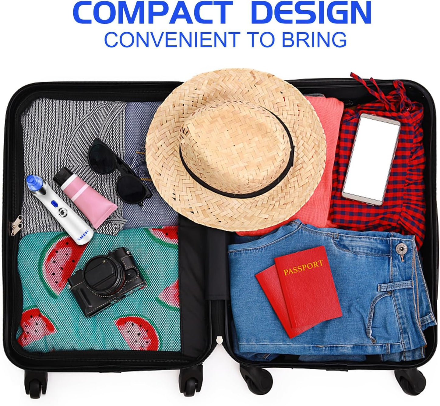 Blackhead Remover Pore Vacuum, Face Suction Pore Cleaner, 5 Suction Power Electric Blackhead Extractor Tool, 4 Probes, Blackhead Suction Remover for Women & Men（Blue）