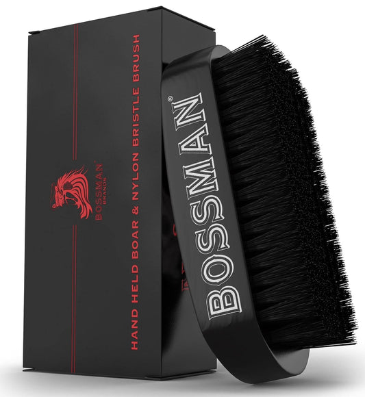 Bossman Beard Brush for Men - Hand Held Boar & Nylon Bristle Brush - Detangling Brush for Beard and Hair Care