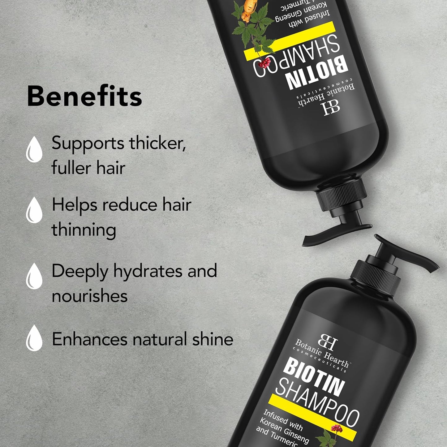 Botanic Hearth Biotin Shampoo | Infused With Korean Ginseng & Turmeric For Stronger, Thicker | Looking Hair | Sulfate & Paraben Free | 16 Fl. Oz