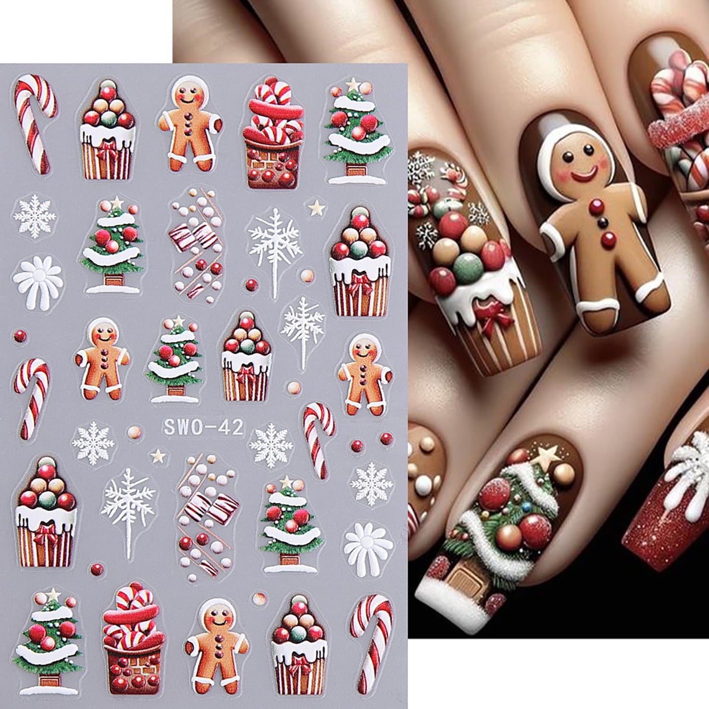 6 Sheets Christmas Nail Art Stickers 5D Self-Adhesive Embossed Cartoon Santa Claus Elk Bluebird Designs Xmas Decals Winter Christmas Snowflake Lamp Ball Nail Stickers Supplies for DIY Manicure Decor