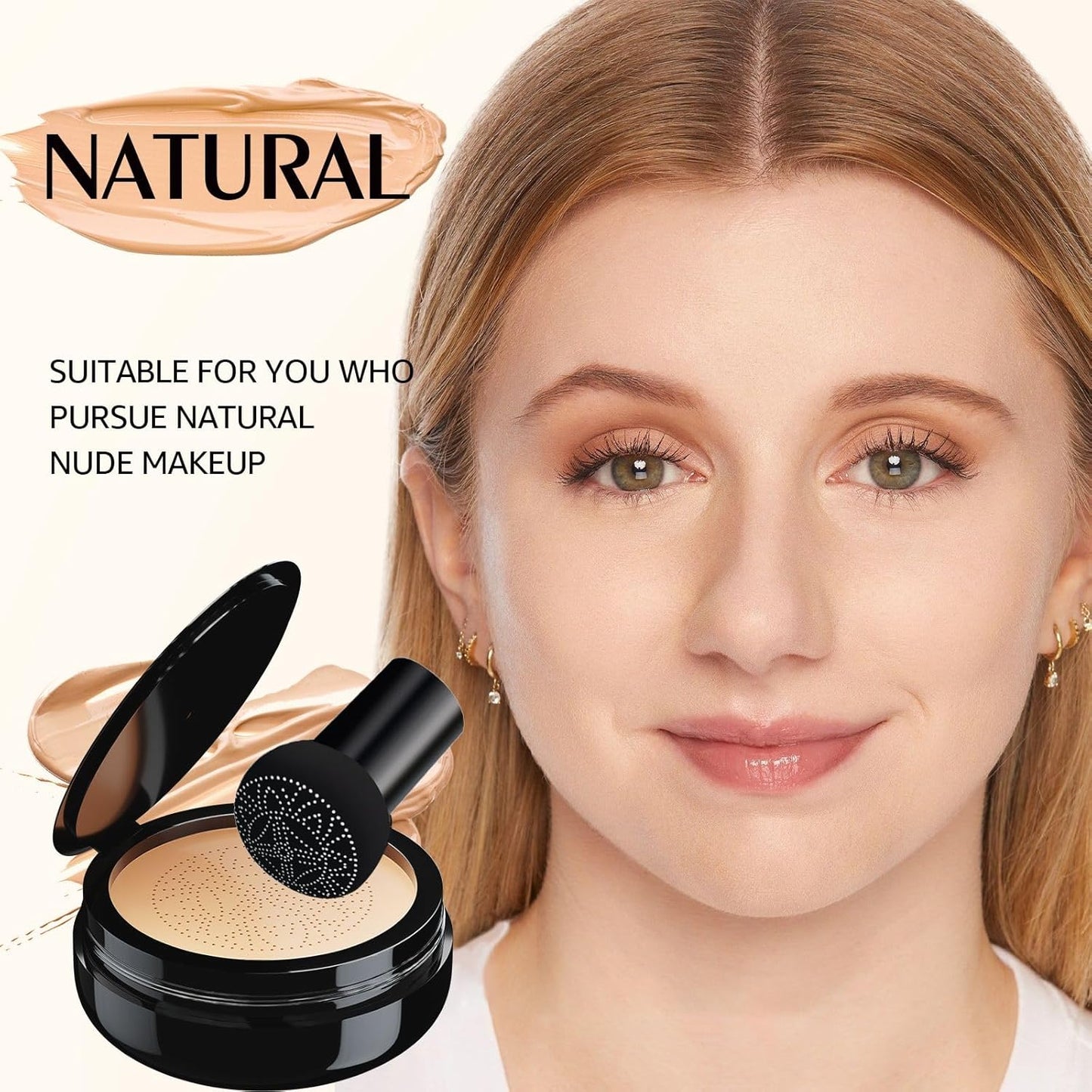 Mushroom Head Air Cushion CC Cream - BB Cream Foundation Makeup Concealer Moisturizing Oil Control, Long-Lasting & Waterproof, Easy Makeup Even Skin Tone (Natural, 3.21 Ounce (Pack of 1))