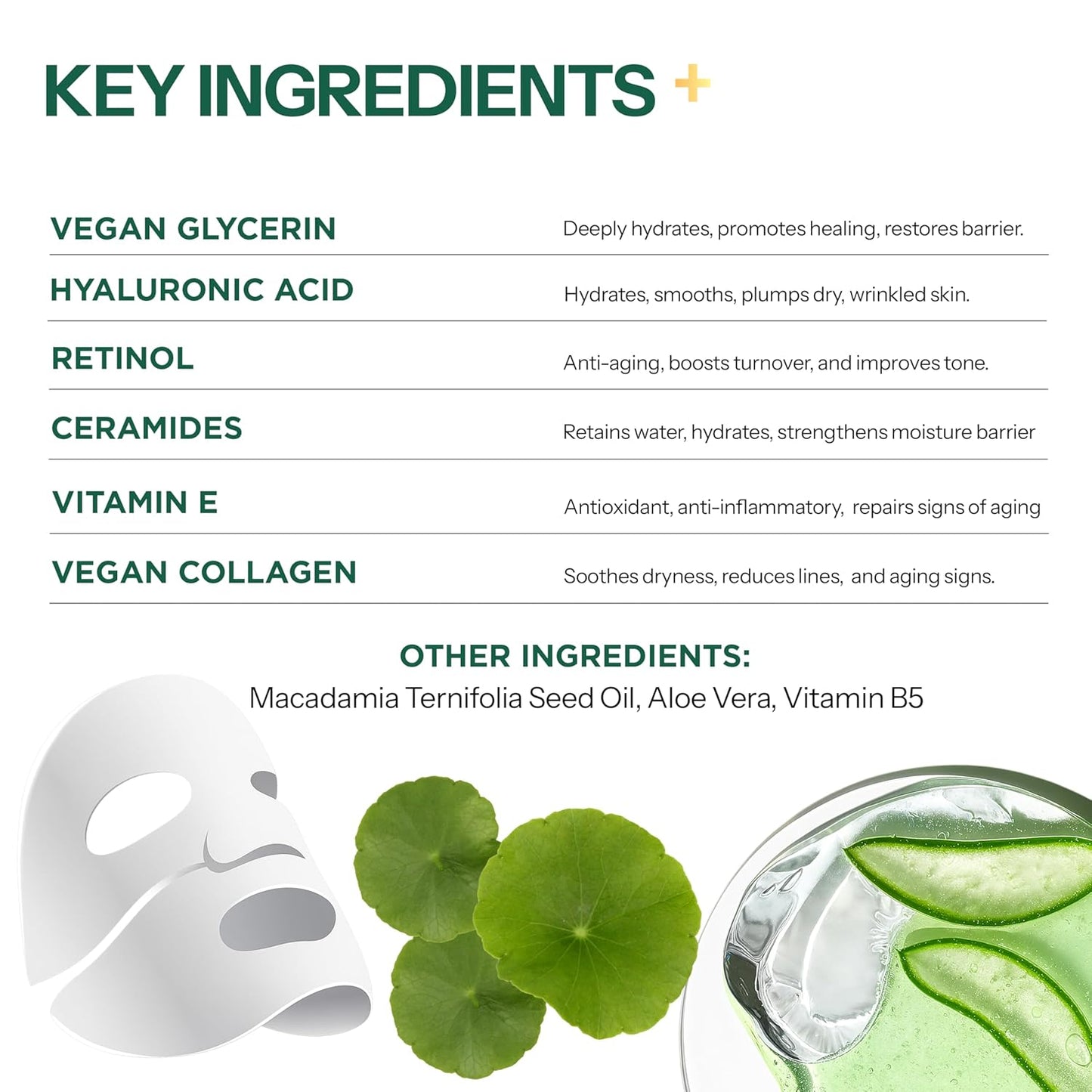 Face Mask with Retinol and Collagen - Dermatologist Tested, Anti Aging - Firming & Barrier Protecting - 3-in-1: Detox - Treat- Boost - Clean Beauty, Korean Skin Care, 5 Sheet Masks