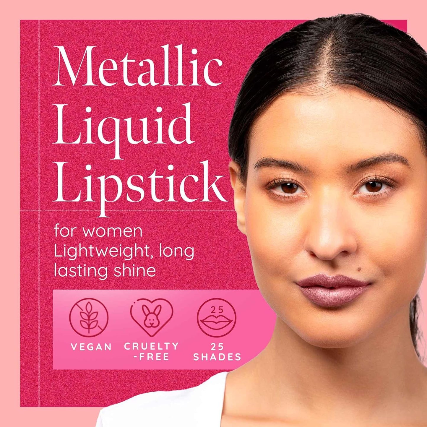 Aromi Metallic Liquid Lipstick | Dusty Rose Lip Color w/Shimmery Finish, Long-Lasting, Waterproof, Nude Berry, Vegan, Cruelty-Free (Pixie Dust)