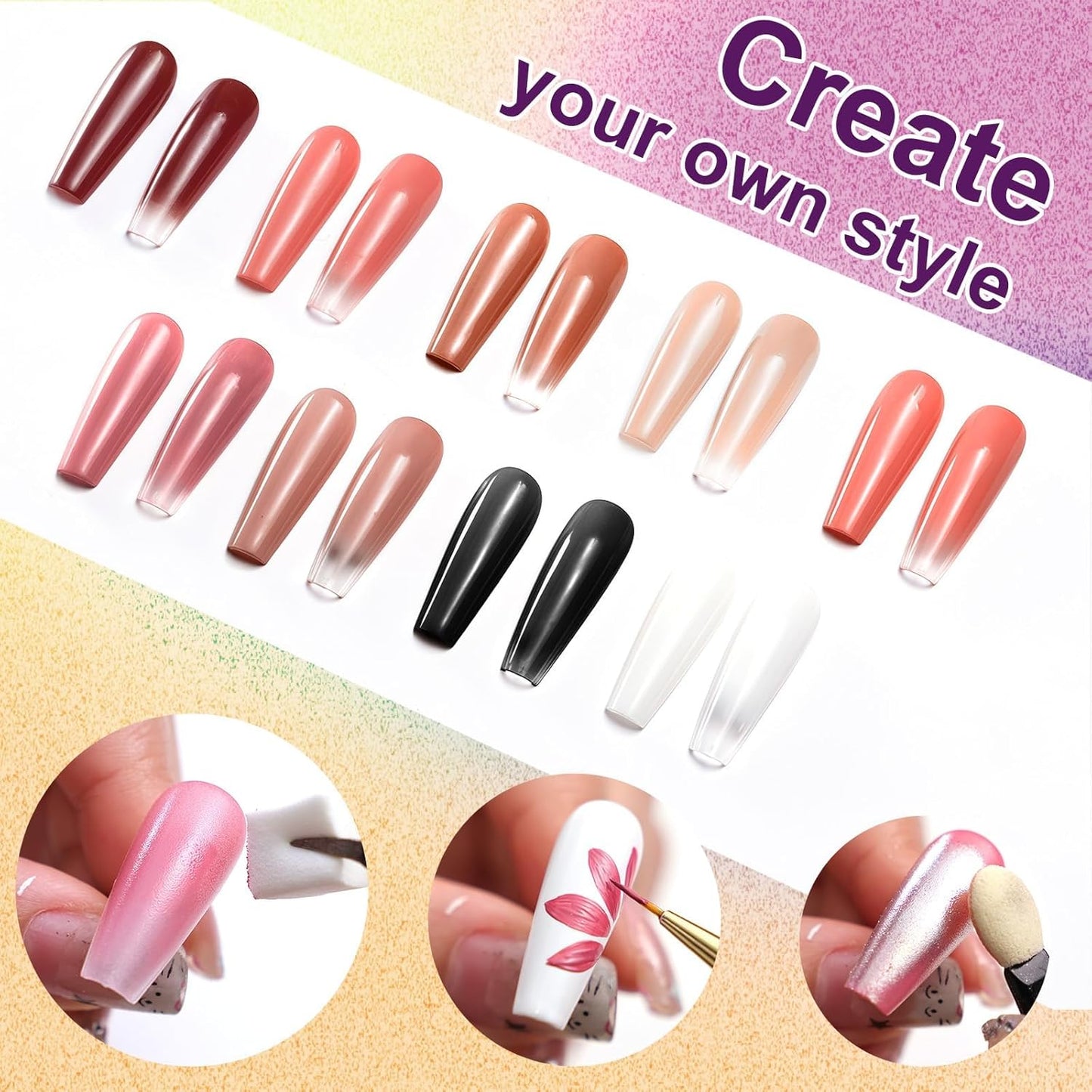 Gradient Painting Gel, 9 Colors Ombre Gel Nail Polish Include Almond Nude Black&White Sponging for Pigment Pat Kit Aura Nails, French Manicure DIY Terracotta Blush Set