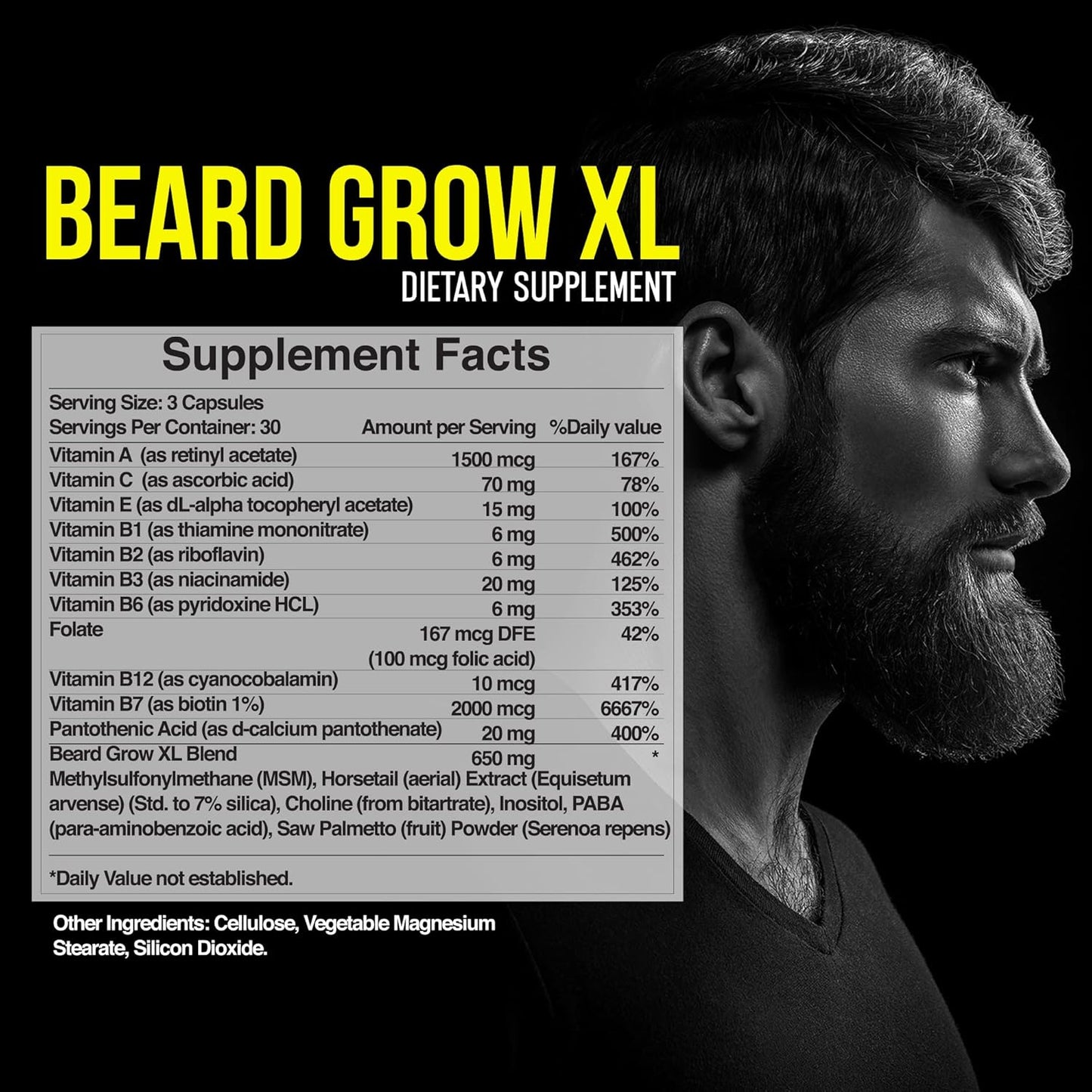 Beard Grow XL - Vegan Hair Growth Supplement for a Faster, Thicker, Fuller Beard - Enhances Your Grooming Kit