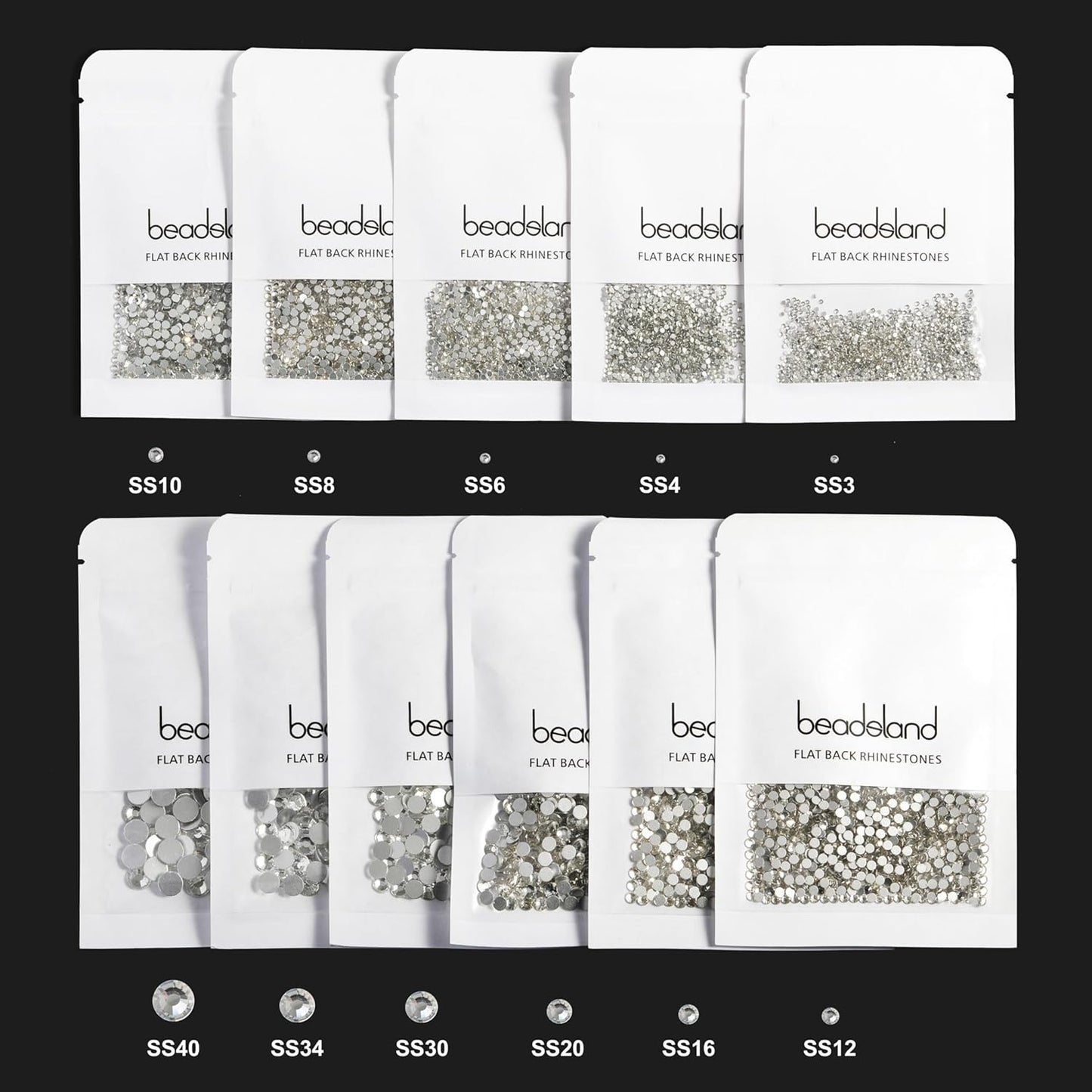 beadsland Flat Back Crystal Rhinestones Round Gems for Nail Art and Craft Glue Fix, Crystal (8.4-8.7mm) SS40/144pcs