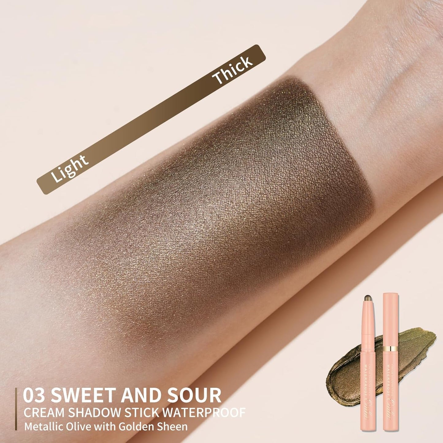Oulac Twist-Up Eyeshadow Pencil – Waterproof Creamy Stick Blendable Texture, Vegan & Cruelty-Free Eye Makeup, 1.25g, 03 Sweet and Sour