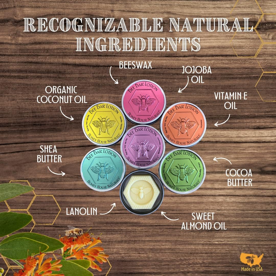 Honey House Naturals Bee Bar Duo – Vanilla - Small .6 Ounce and Large 2 Ounce– All Natural Ultra Moisturizing Lotion Bar Infused with Essential Oils and Butters – Made in USA