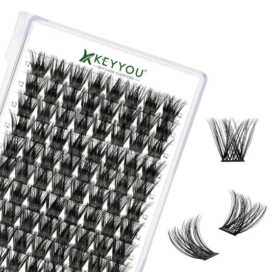 KEYYOU Lash Clusters,96 Pcs Cluster Lashes Y01 D Curl 12mm DIY Lash Extensions Eyelash Clusters,Volume Wispy Individual Lashes Soft&Comfortable Easy to DIY at Home(Y01,D-12mm)