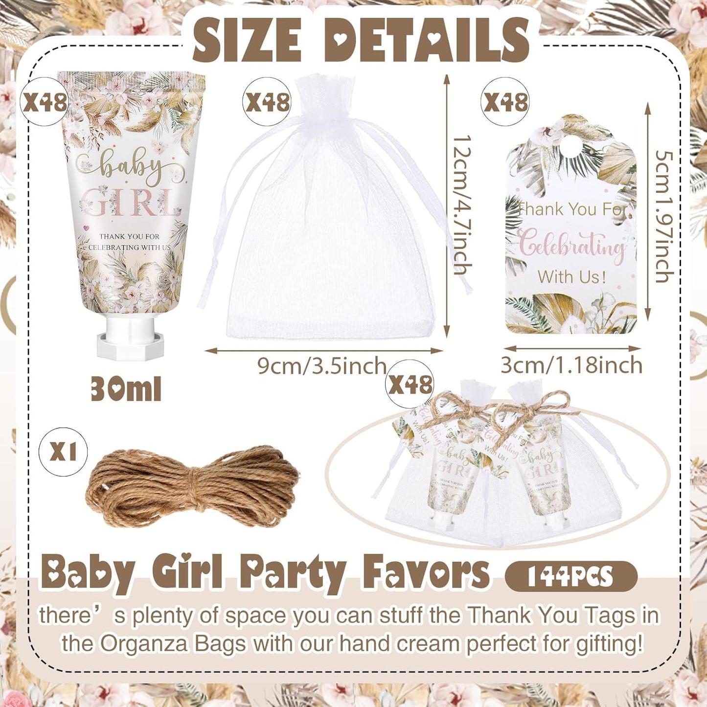 48 Sets Boho Baby Shower Hand Cream Gifts Baby Shower Party Favors for Guests Baby Girl Hand Cream Gift Bulk Travel Size Hand Lotion Set for Guest