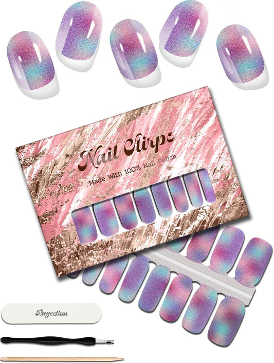Glitter Nail Polish Strips, 32 Pcs Salon Quality Gel Nail Stickers, Long Lasting Wraps Easy to Use & Remove (Violet Haze)