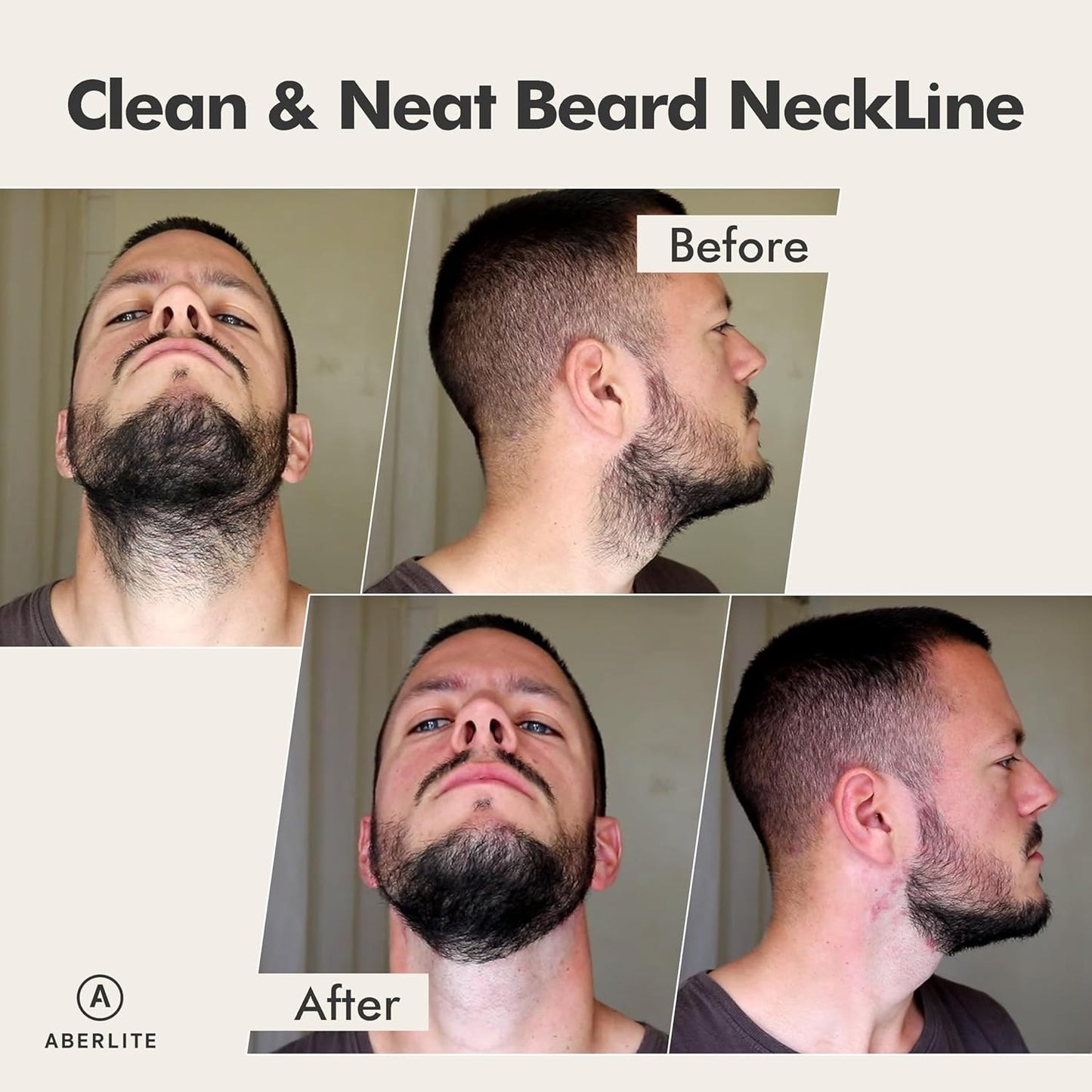 Aberlite FlexShaper 2.0 - Beard Shaper for Men - Hands-Free & Flexible Neckline Guide - Beard Trimmer Tool - Lineup Stencil Kit - White