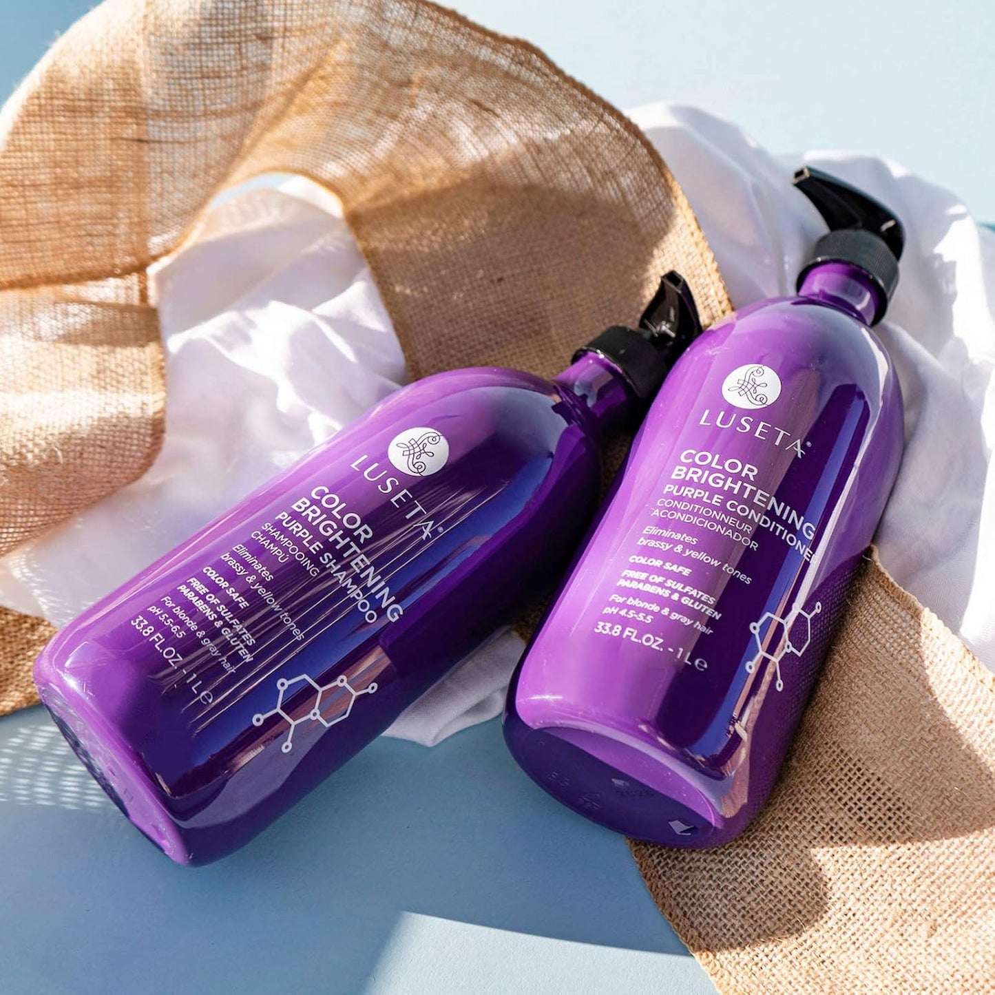 L LUSETA Color Brightening Purple Shampoo and Conditioner Set for Blonde and Gray Hair, Infused with Cocos Nucifera Oil to Help Nourish, Moisturize and Condition Hair, 2x33.8oz