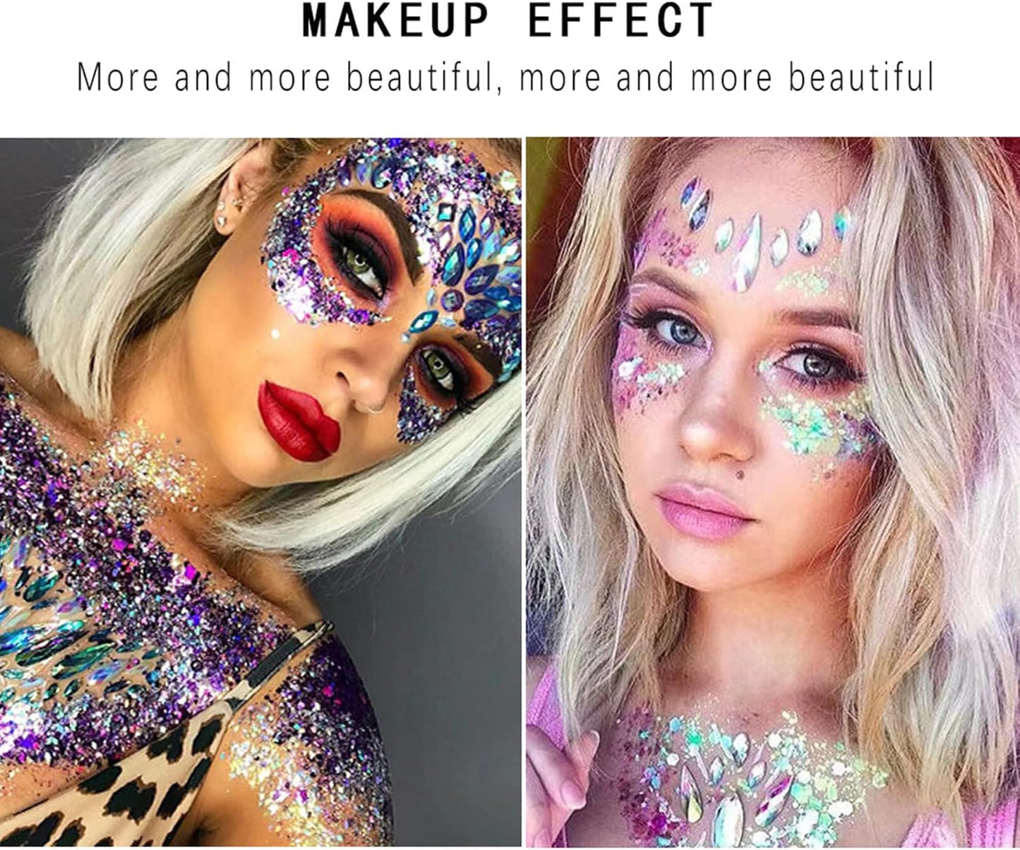 MAEPEOR Chunky Face Body Glitter Gel 19 Colors Mermaid Sequins Holographic Body Glitter Gel Long-Lasting Festival Makeup Glitter Paint for Face Body Hair Nails (30g, 10 Black)