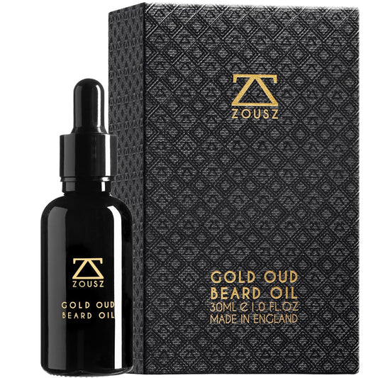 Gold Oud Beard Oil for Men – Premium Beard Growth & Conditioning Oil with Argan & Organic Oils – Softens, Strengthens & Moisturizes – Non-Greasy Vegan Grooming Gift – 30ml