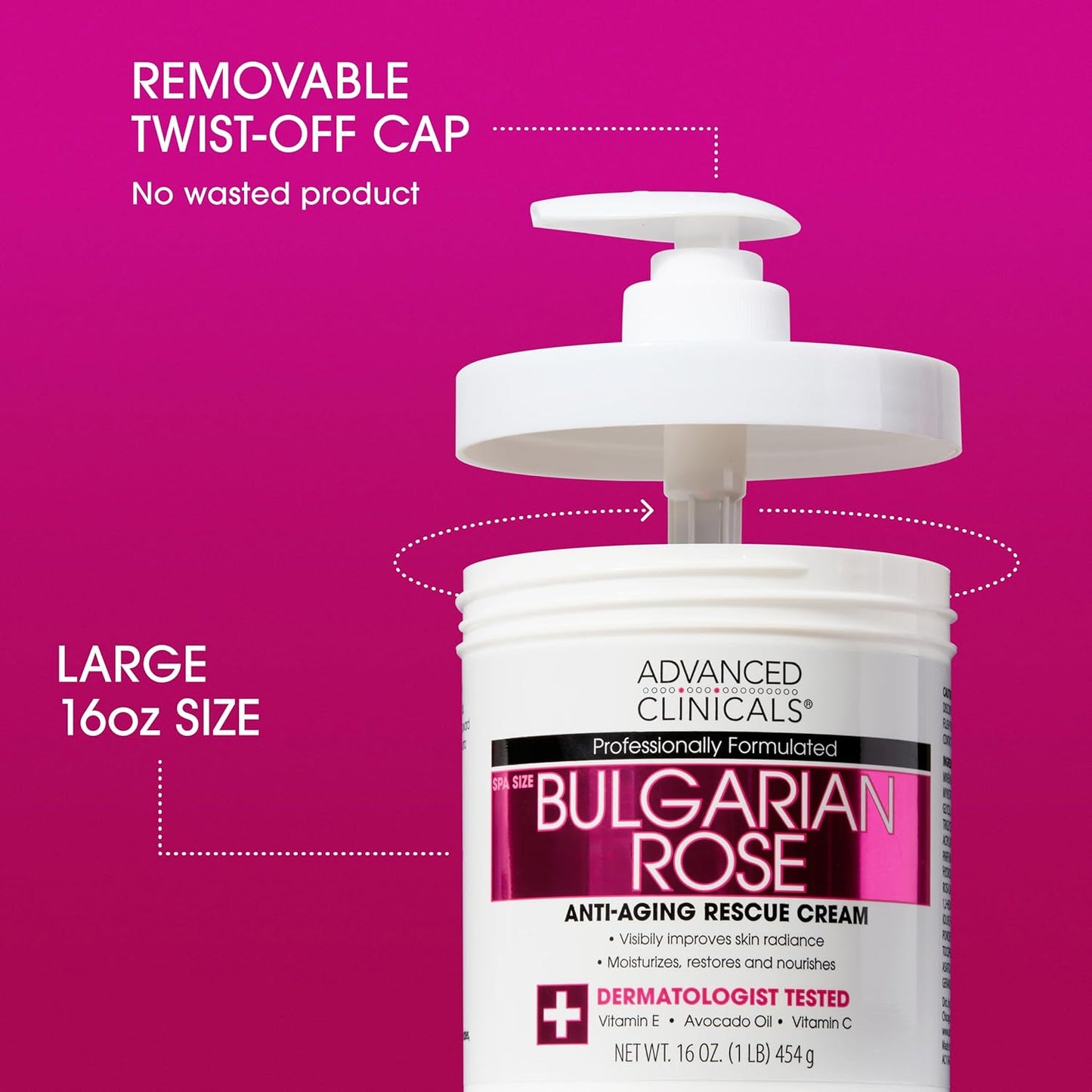 Advanced Clinicals Bulgarian Rose Lotion For Women | Rose Scented Vitamin C Body Lotion Cream | Visible Anti Aging Vitamin E Moisturizer Body Butter Improves Look Of Sagging Dry Skin & Texture, 16 Oz