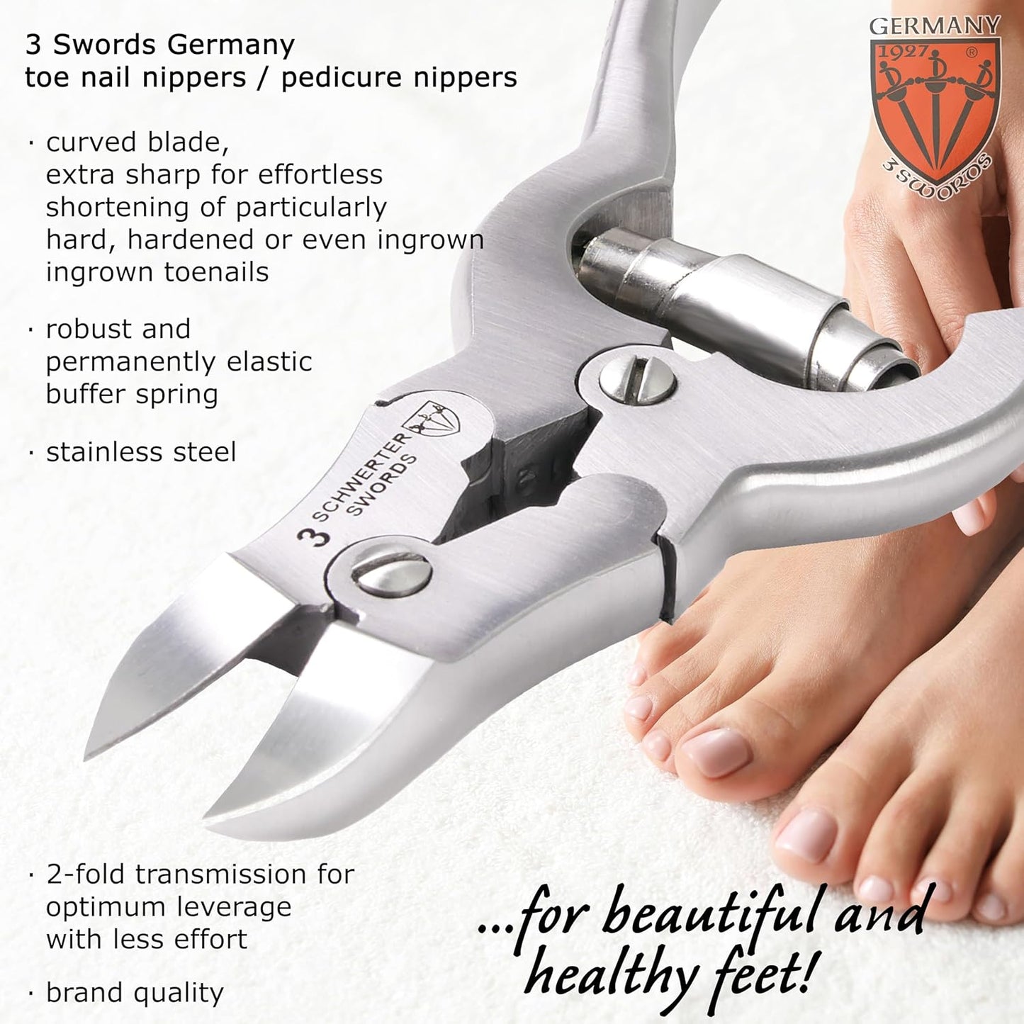 3 Swords Germany – Big Toe Nail NIPPERS - Extra Strong Toe Nail NIPPERS for Cutting Strong, Thick or ingrown Toe Nails - Stainless Steel Pedicure Tool with Synthetic Leather case