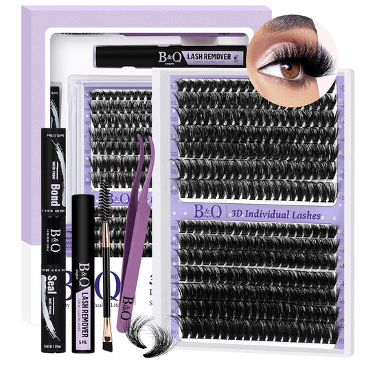 Lash Extension Kit 3D Thick Lash Clusters Kit 280pcs Eyelash Extension Kit 10-18mm 70D+90D D Curl DIY Lash Extension Kit with Lash Bond and Seal, Lash Remover (KIT-70D+90D-MIX10-18mm)