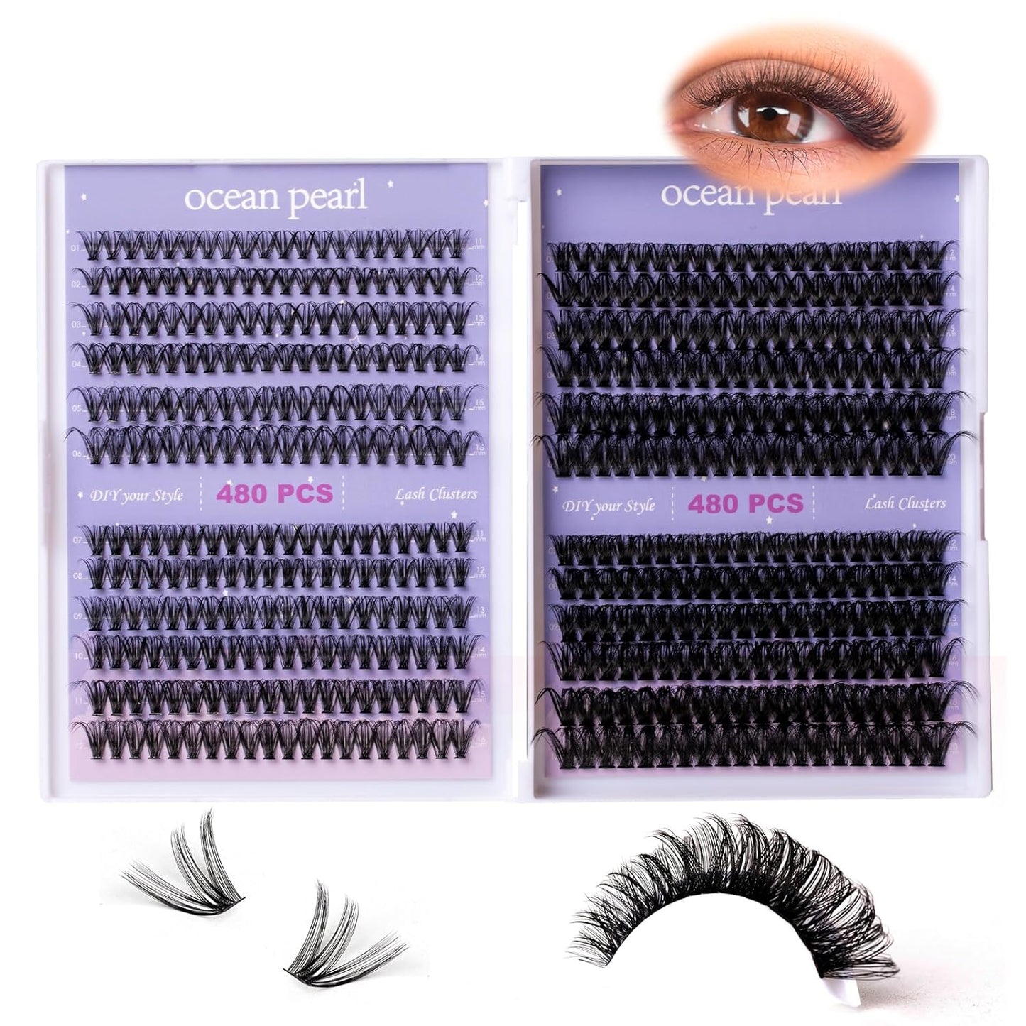 Ocean Pearl Lash Clusters 480PCS 11-20mm Individual Eyelash Extensions 30D+40D+80D+100D DIY Thick Volume Natural Lashes for Beginners at Home-4
