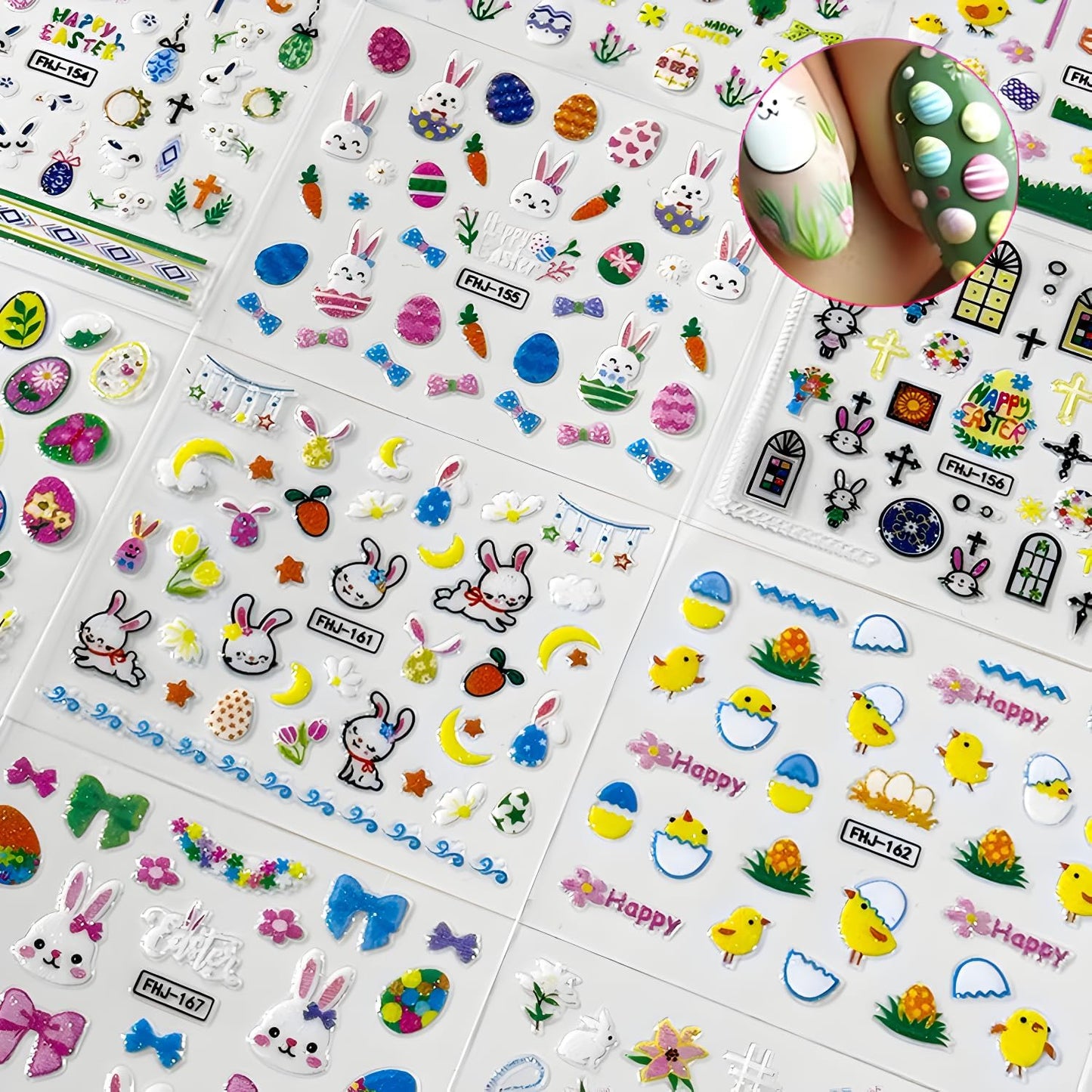 30 Sheets Easter Nail Stickers for Nail Art 3D Self Adhesive Bunny Nail Art Stickers Colorful Egg Nail Decals Easter Nail Supplies Decoration Accessories for Women Girls