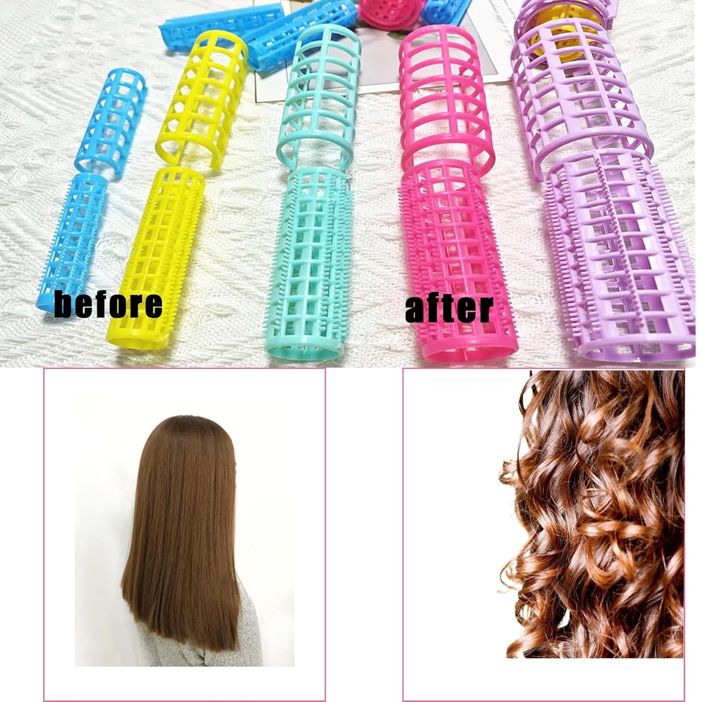 30Pcs Plastic Hair Curlers Snap on Rollers, Self Grip No Heat Curlers Set - Plastic Rollers for Short Hair, Curlers for Fine Thin Hair Curling Rods DIY Hair Styling and Salon Use(5 Sizes)