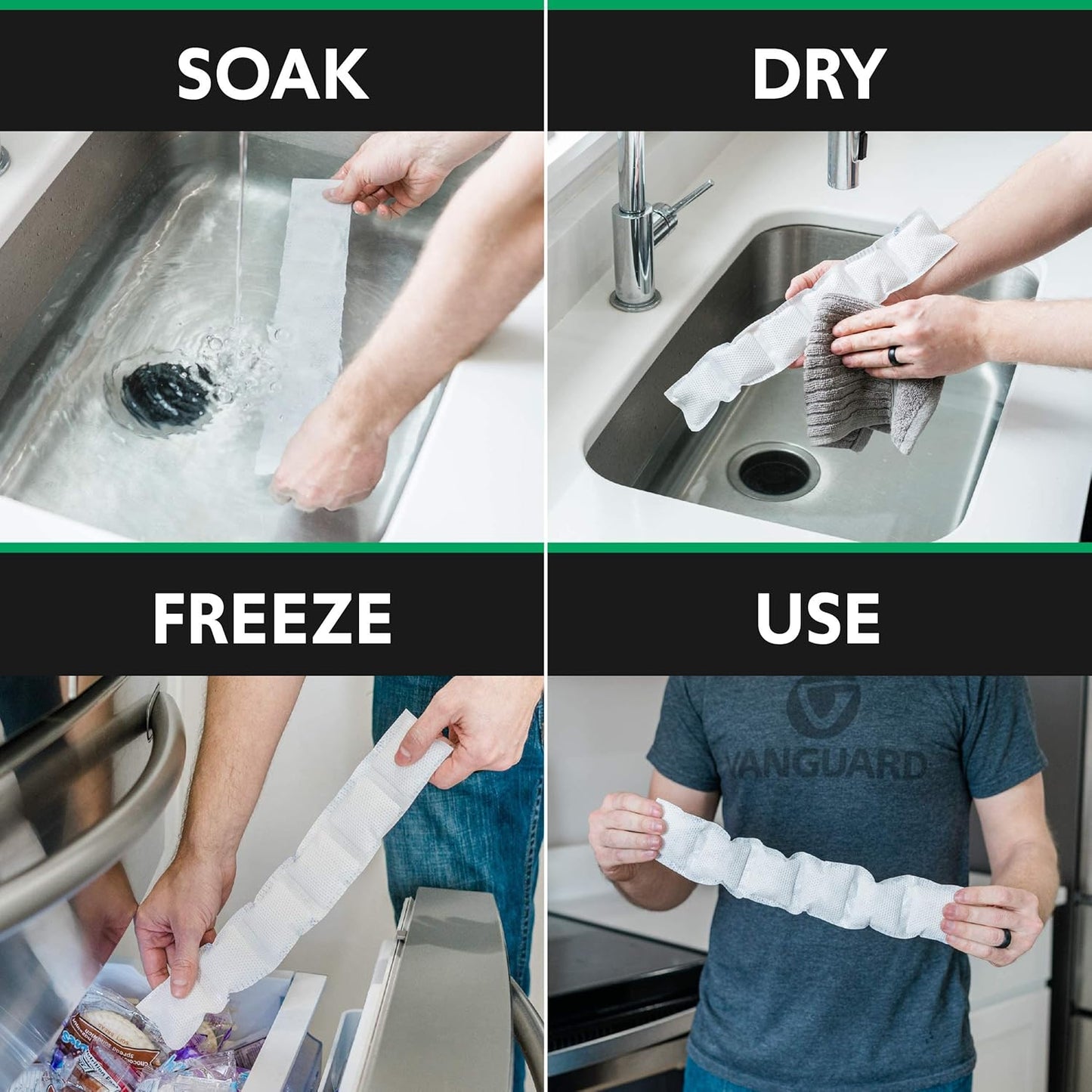 Ice Wraptor Bandana + 6 inserts:Just Add Water & freeze. Keep Neck, Head, oints Cool. Portable Ice Therapy for Pain Relief.Adjustable, Lightweight Comfortable- w/ 6 2.5"x15" Reusable Cryosheet Inserts