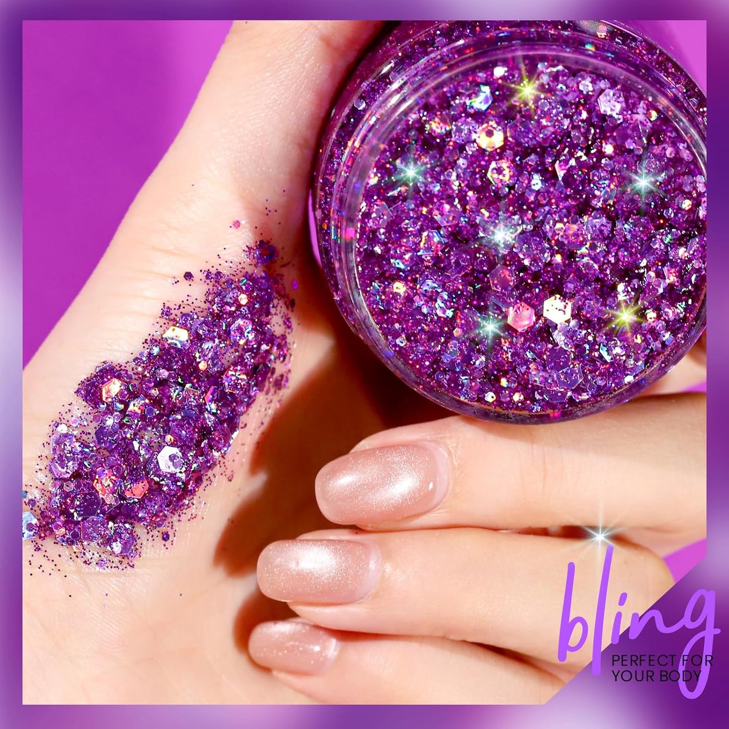 Teenitor Body Glitter, Face Glitter, Hair Glitter Gel, 80g/2.8oz Makeup Rave Purple Glitter Gel for Face and Body