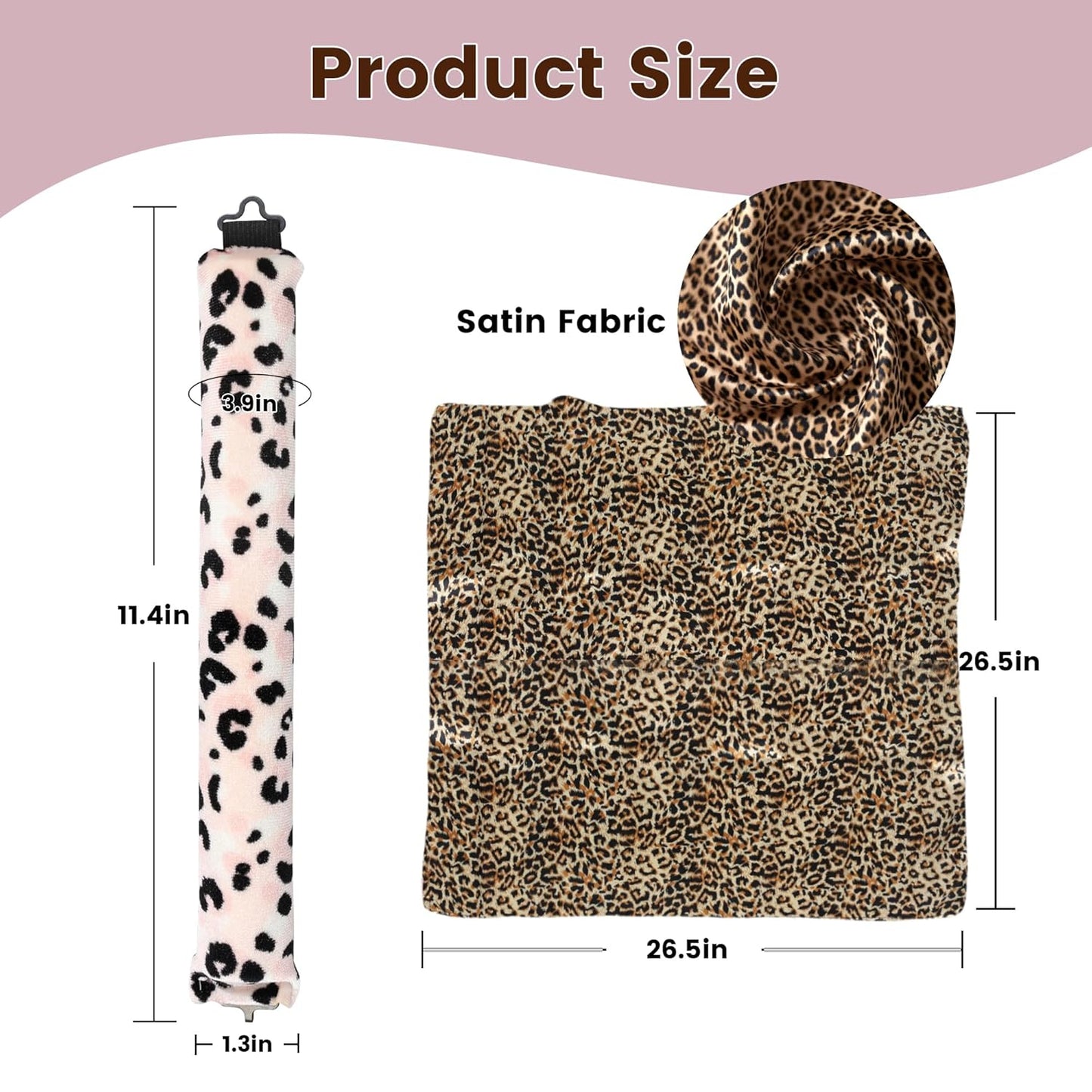 Heatless Curls Overnight Hair Curler - 3 Pcs Curling Rod to Sleep In, Velvet Hair Rollers with Satin Hair Scarf Girl's gift (Leopard Print)