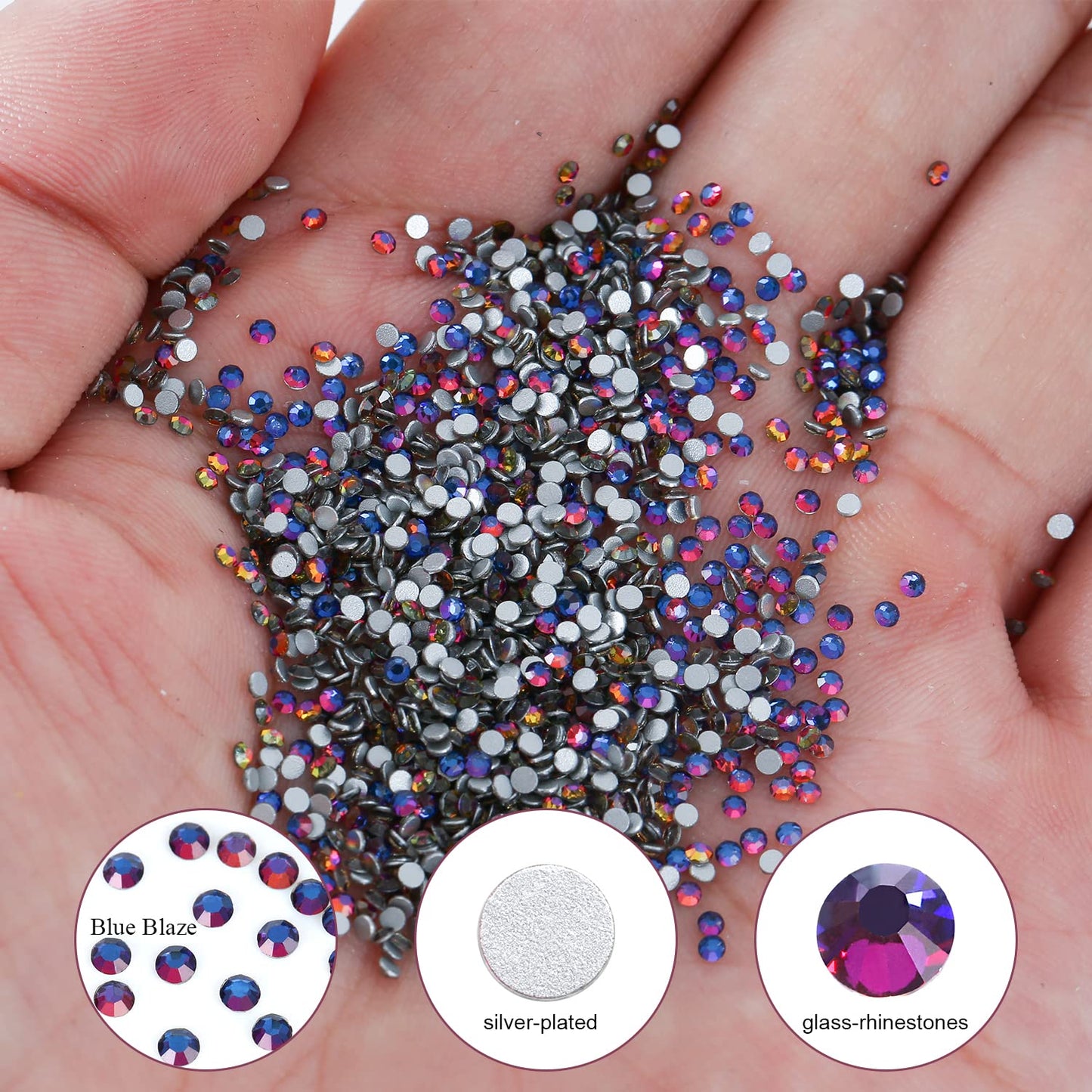 1440Pcs Blue Blaze Crystal Rhinestones,Glass Flatback Rhinestones Mini Gemstones for Nail Face Makeup Art Crafts Clothes Decoration-(SS4,1.6mm,Blue Blaze)
