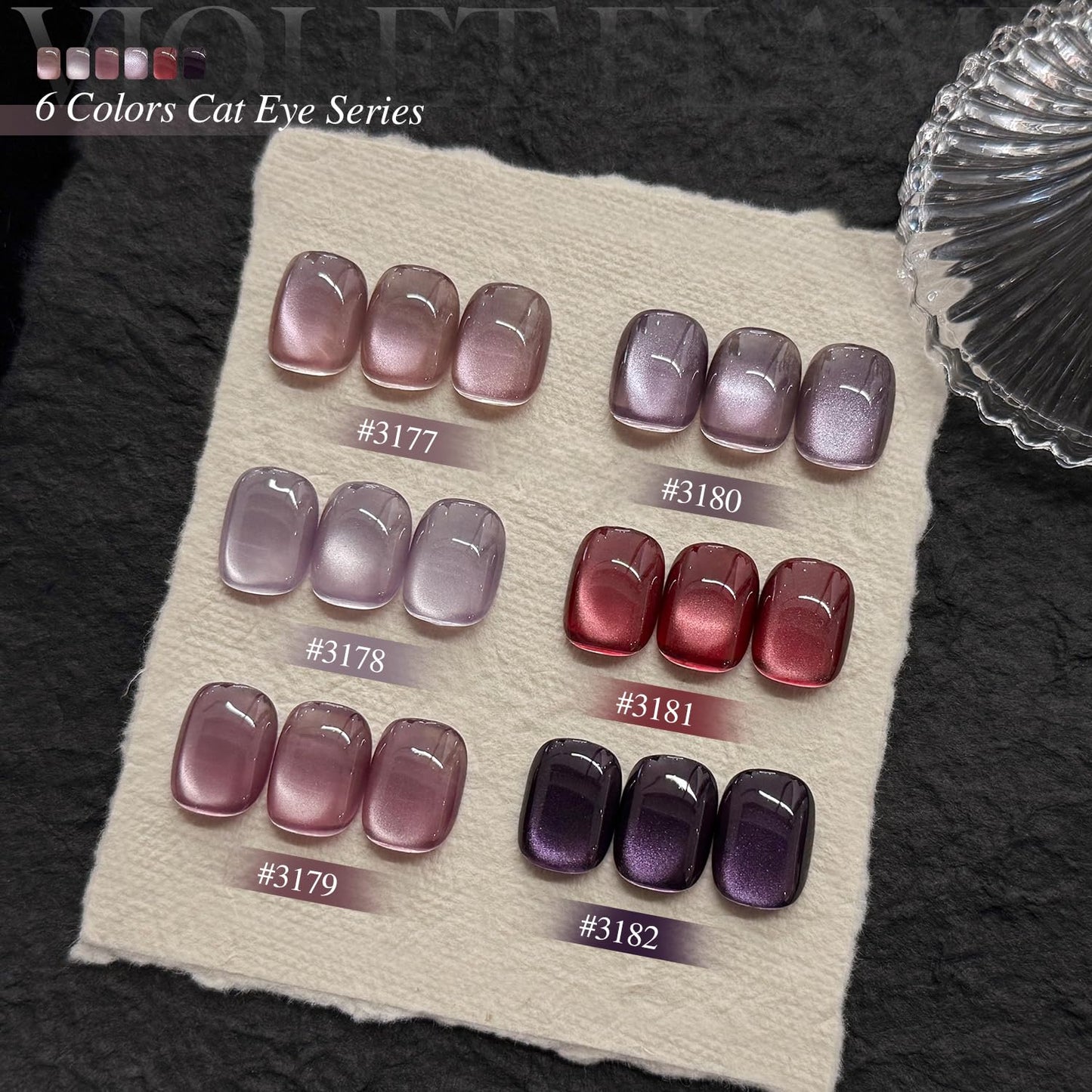 GAOY Purple Cat Eye Gel Polish Set, 6 Cosmic Violet Shades with Magnetic Glitter Effec, Galactic Glitter Gel for Mystic Nail Art