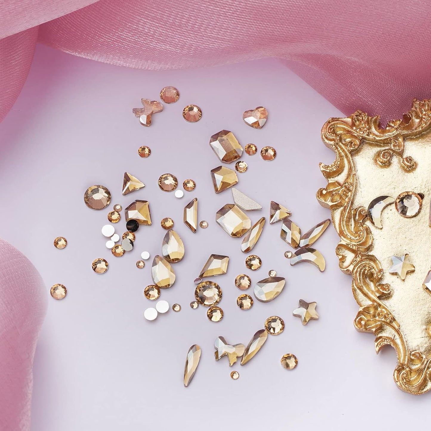 Canvalite 2518Pcs Nail Rhinestones Gems 12 Styles 3D Glass Champagne Crystals Charms Shiny Multi Shape Flatback Rhinestones with Gems Picker and Tweezers for DIY Nail Art