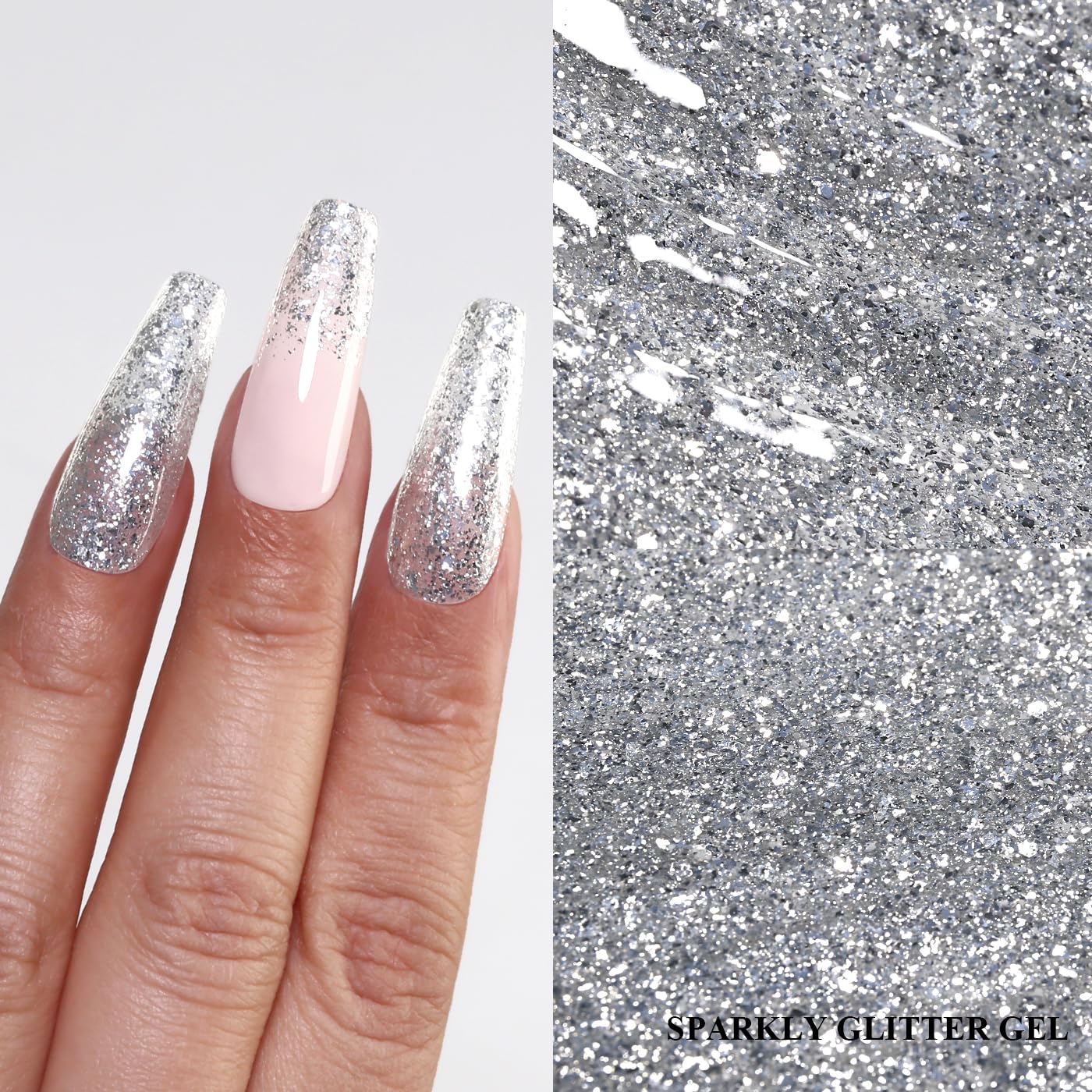 Imtiti Glitter Gel Nail Polish, Silver Glitter Gel Polish Diamond Shimmer Sparkle Soak Off UV LED Autumn Winter Manicure 10ML