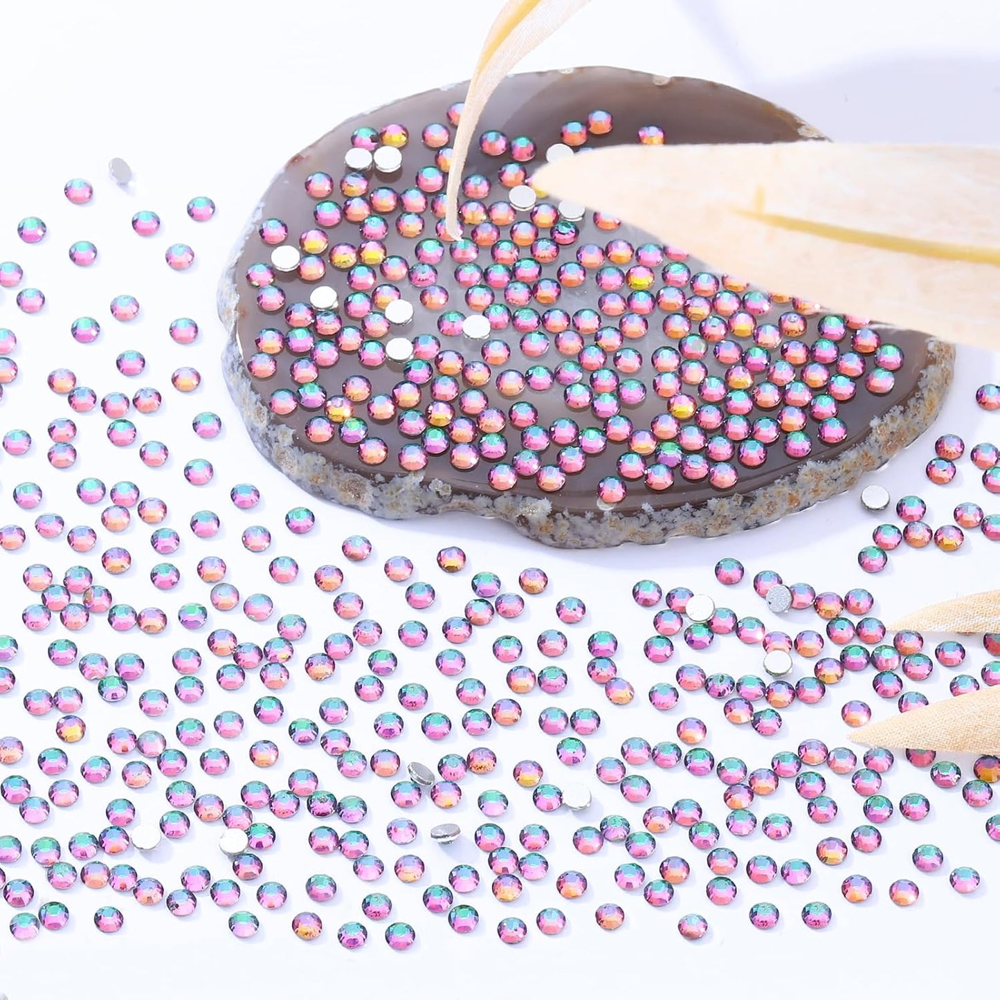 Green Volcano Flatback Rhinestones, Glass Rhinestones for Nail Art and Craft, Glue Fix, Loose Crystal Gemstones(Green Volcano, SS6, 2880pcs, 1.9-2.0mm)