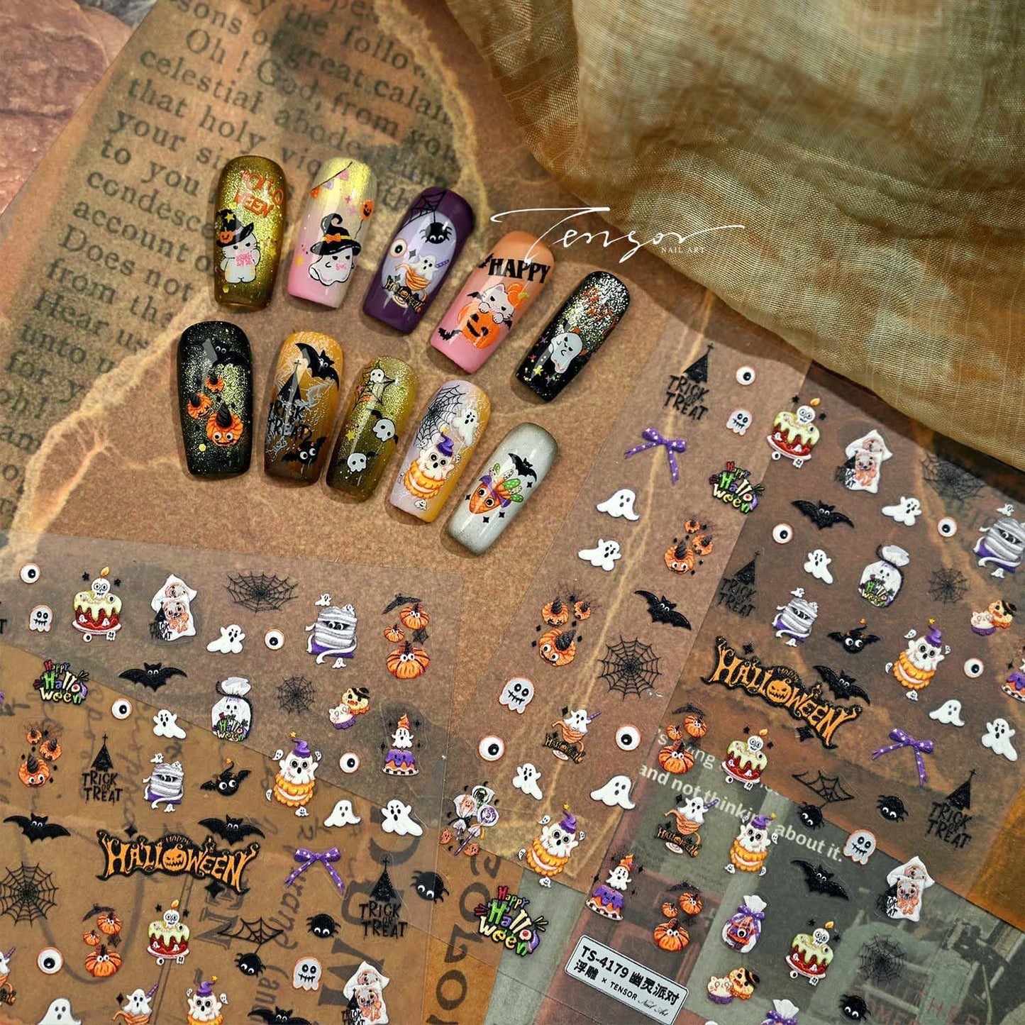 Halloween Nail Sticker 5D Embossed Ghost Nail Decals Bat Eye Cute Nail Stickers Self-Adhesive Pumpkin Spider Nails Supplies for Women Girls Halloween Manicure Decoration