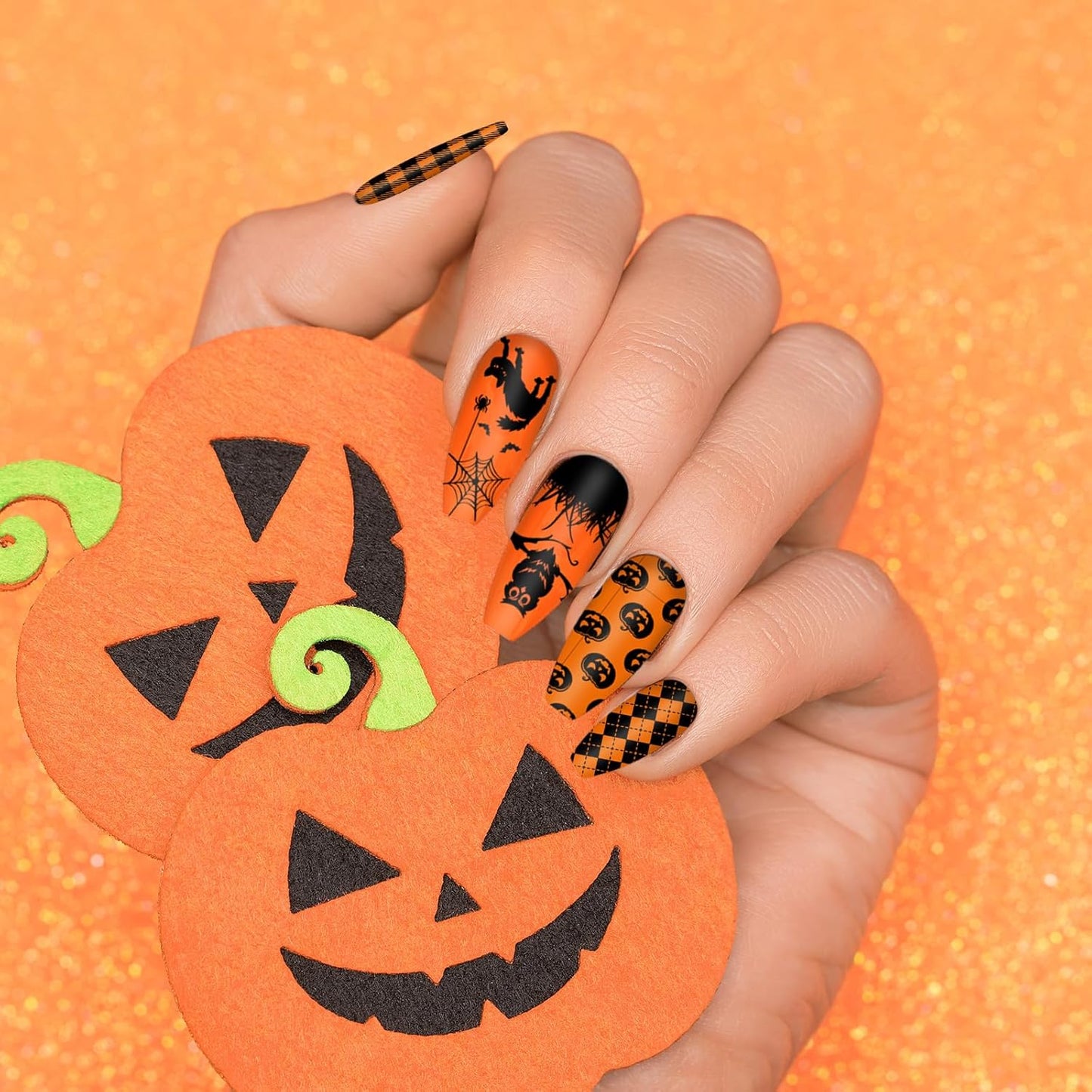 Whaline 10Pcs Halloween Nail Art Stamping Plate Kit Spooky Pumpkin Ghost Skull Plaid Design Nail Art Plate for Holiday DIY Print Manicure Salon