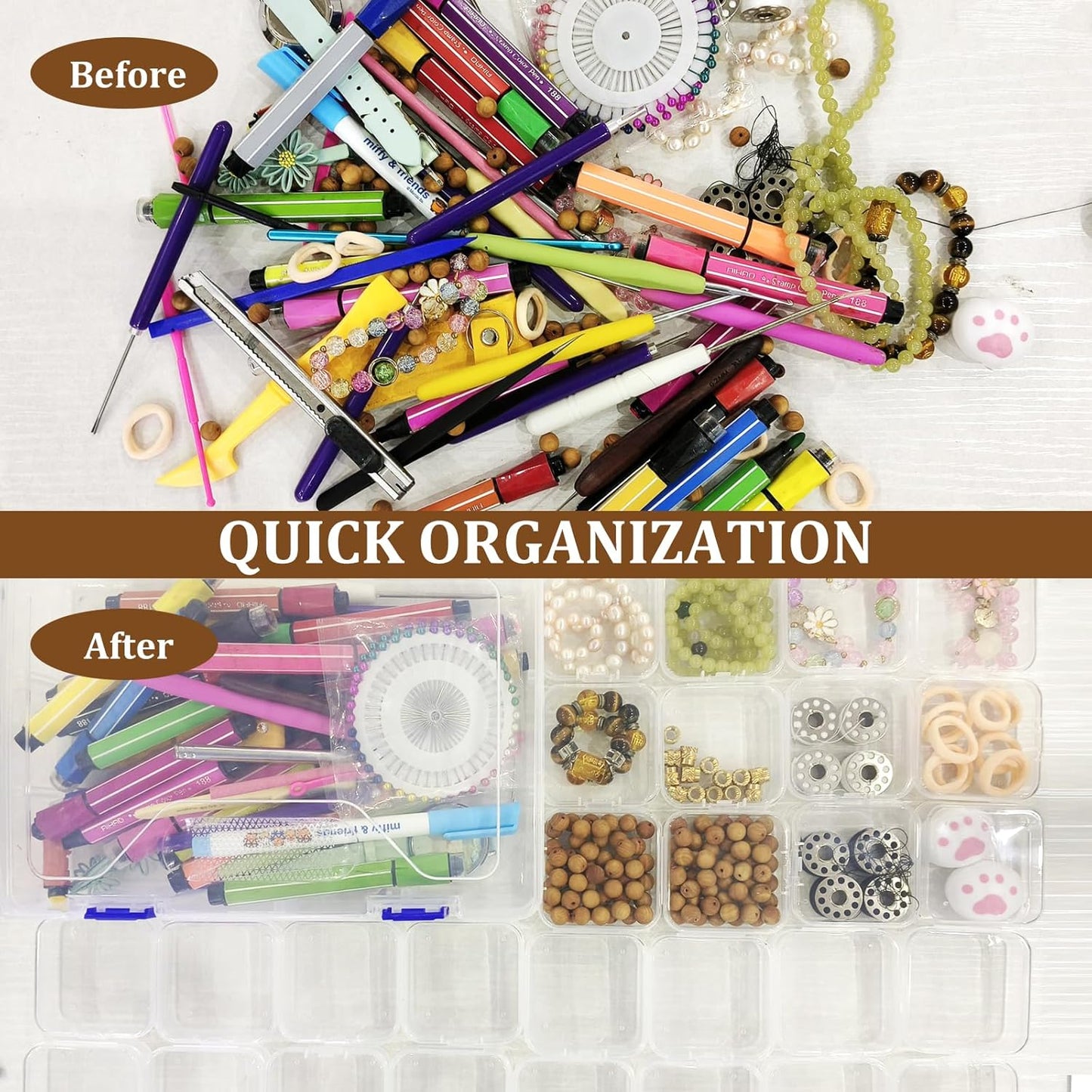 Bead Organizer Box, 28Pcs Clear Small Organizer and 1Pcs Storage Plastic Cases, Mini Clear Bead Storage Containers Flat Boxes for DIY Crafts Jewelry with 1 Sheets Label Stickers