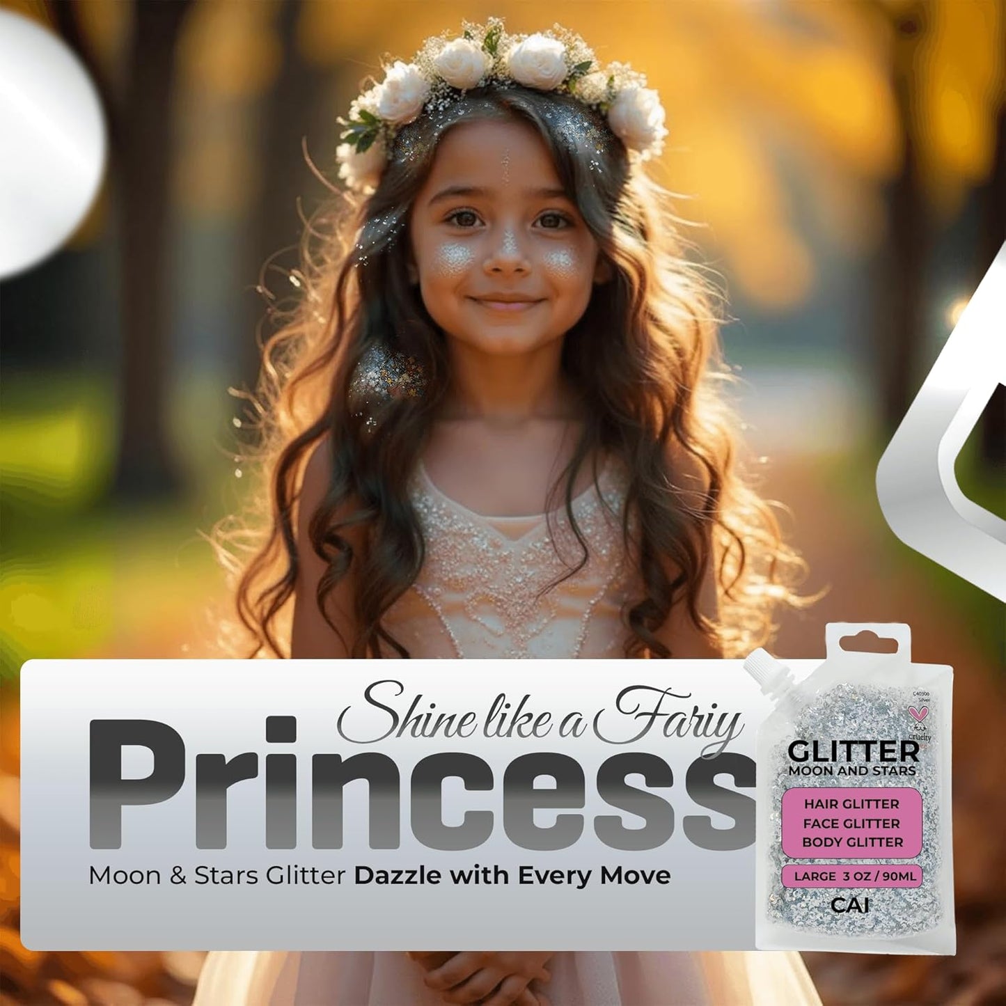 Face, Body & Hair Glitter Gel – Halloween Glitter for Kids and Women – 3 Oz Cosmetic-Grade Gel w/Moon & Stars for Festivals & Halloween Party, Easy Apply & Wash Off - Blue 1Pack