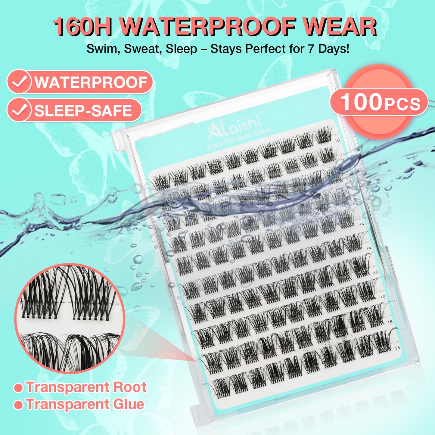 No Glue Needed Lashes, Self Adhesive Eyelashes, DIY Lash Eyelash Extensions Kit 10‑18mm,100pcs Fluffy D Curl Soft Natural Lashes with Tweezers–Fake Cat Eye Wispy Individual Clusters NG2031-1