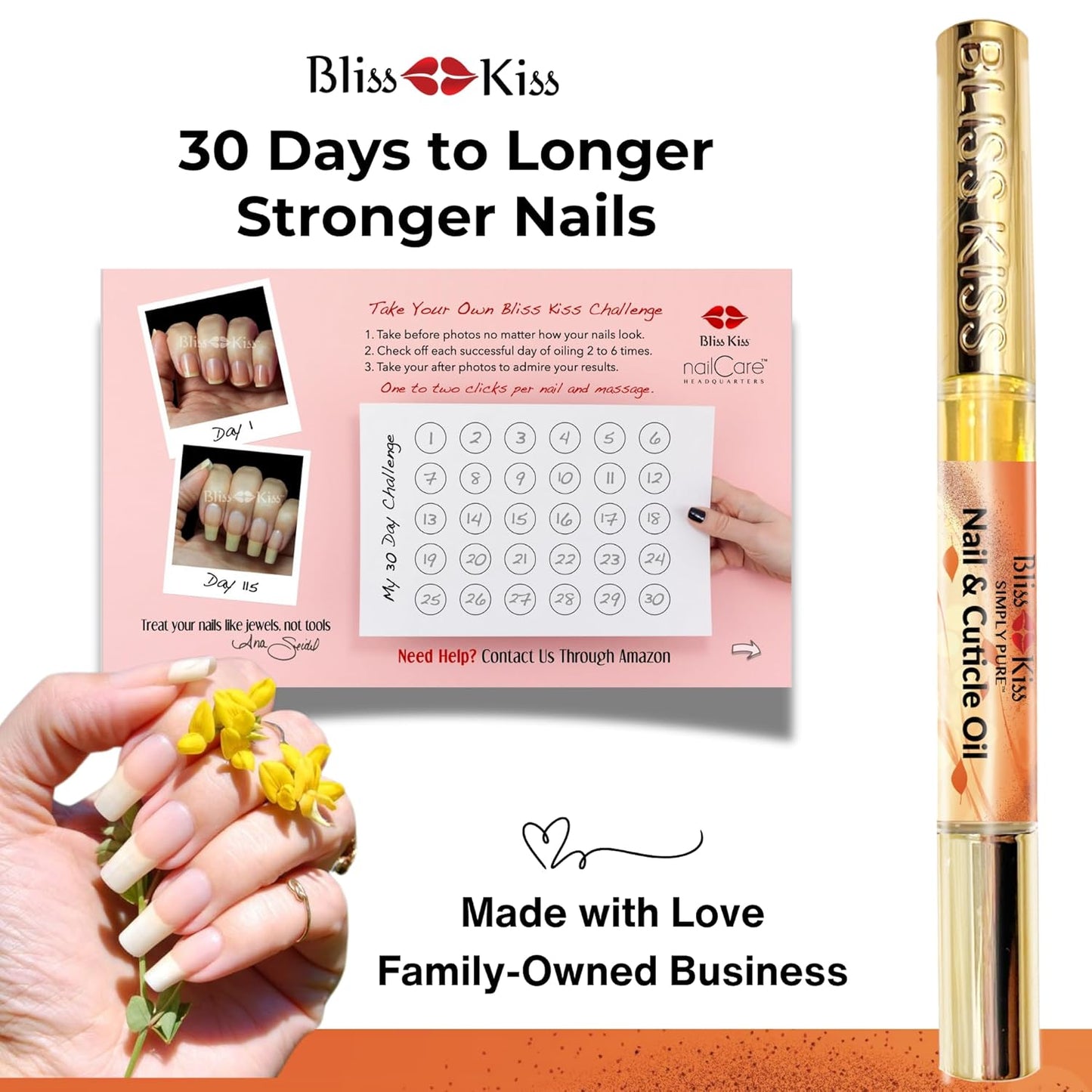 Bliss Kiss | 1 Pumpkin Spice Latte Fragrance | Nail Oil Cuticle Pen w/Vitamin E & Jojoba⏤Nail Strengthener Nail Growth Serum for Brittle Peeling Breaking Thin Nails