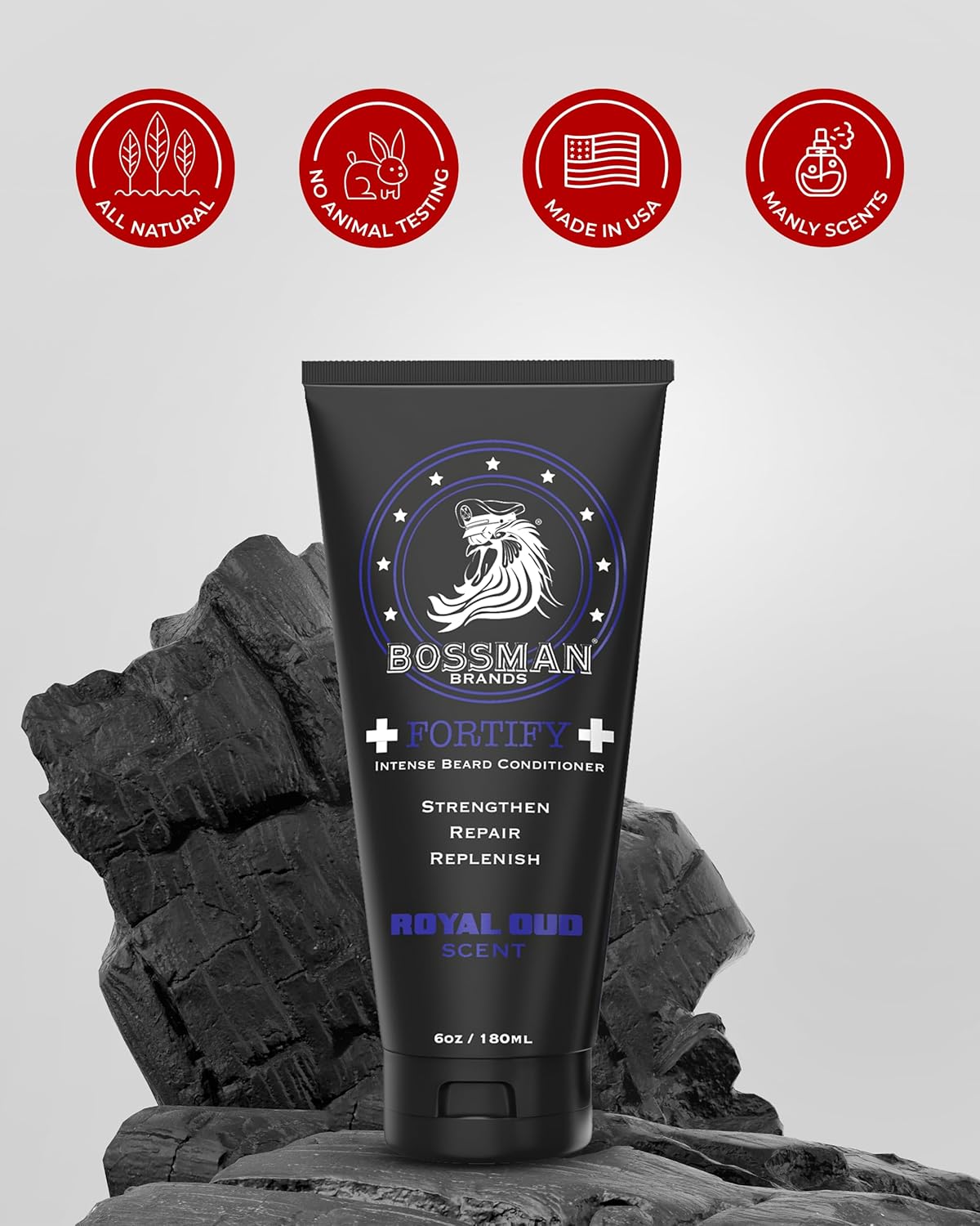 Bossman Fortify Intense Beard Conditioner for Men (Royal Oud Scent) – Moisturizes, Replenishes & Protects with Natural Ingredients – Thicker Formula, Made in USA