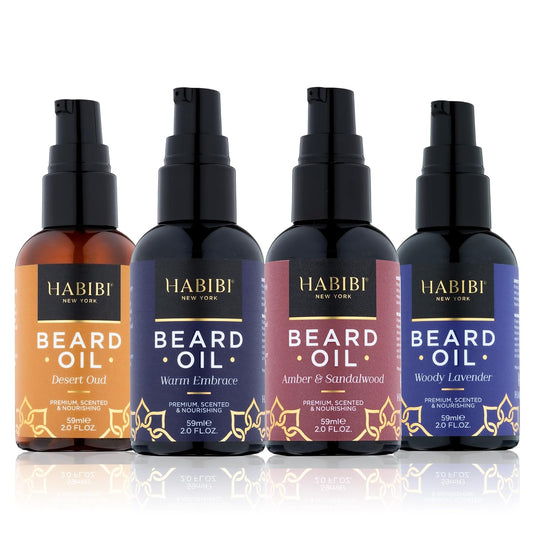 H HABIBI Beard Oil Collection – 4 Pack, 2.0 Fl. Oz Each, Naturally Derived Beard Growth Oil for Men, Beard Care Essentials – Nourishes, Softens & Promotes Healthy Beard Growth
