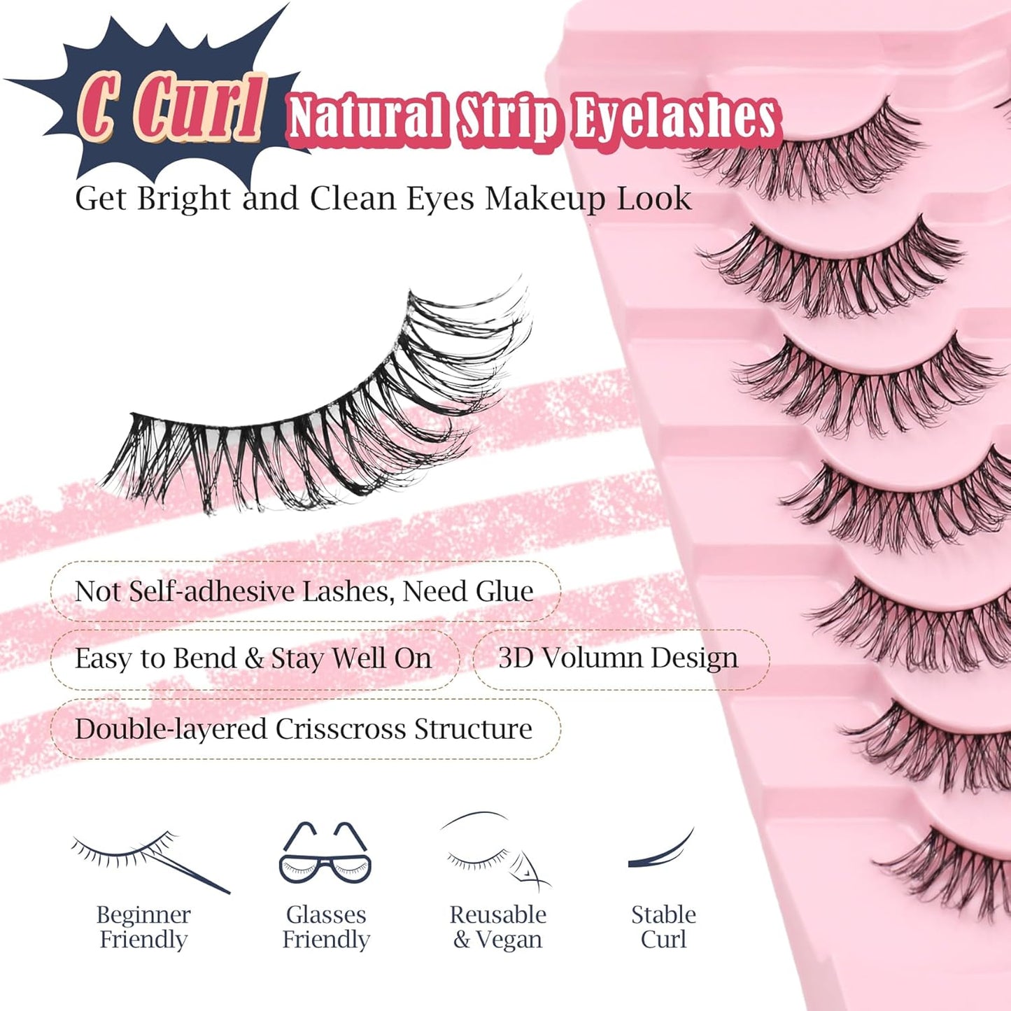 Wispy Cat Eye Lashes Natural Look Short Eyelashes C Curl Eye Lash Pack Siligli