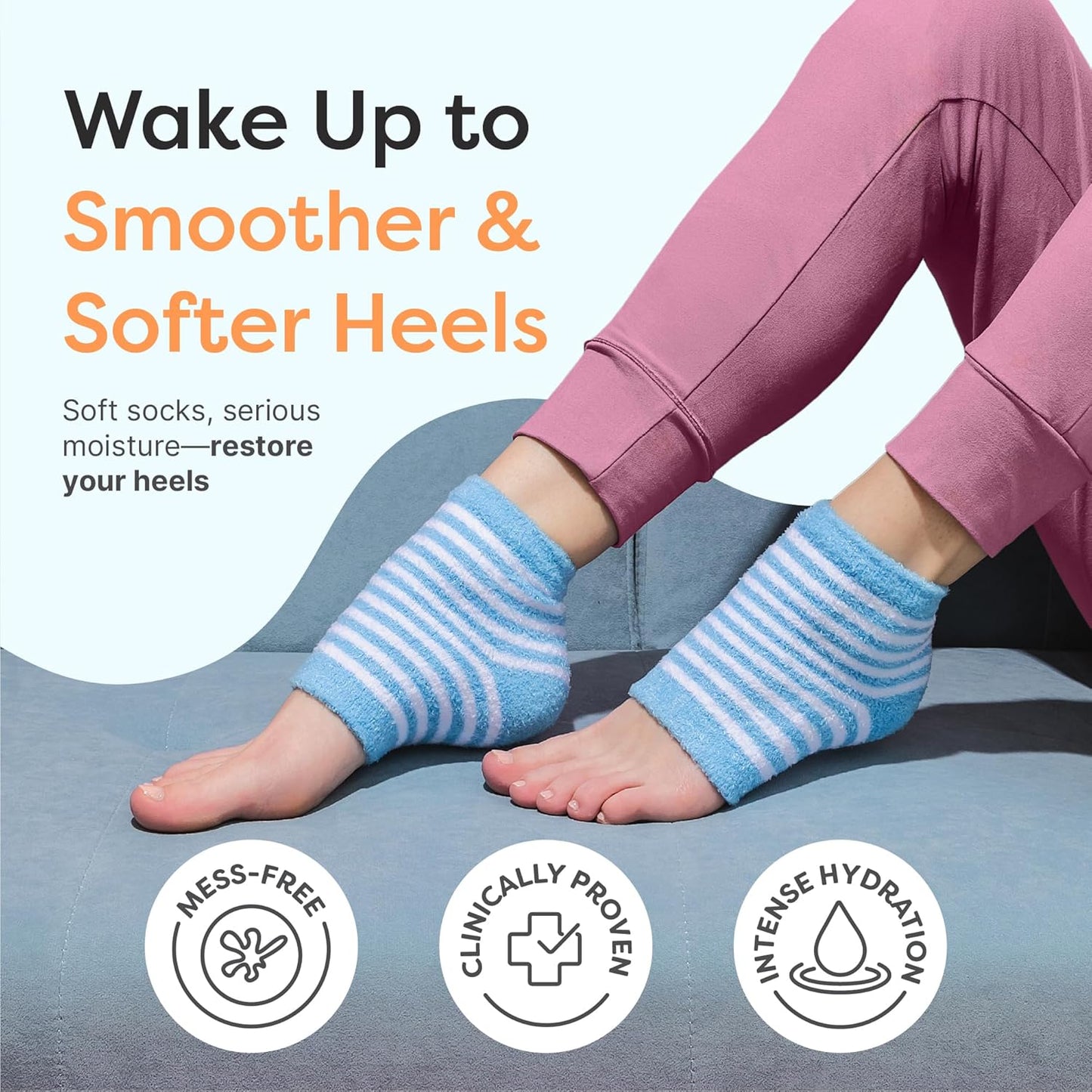 ZenToes Moisturizing Socks for Cracked Heel Treatment - Vitamin E, Olive Oil and Jojoba Oil Infused Heel Socks to Soften and Hydrate (Blue & White Stripes, Regular)
